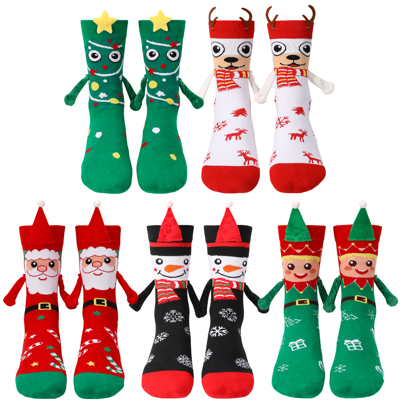 Bocaoying 5 Pairs Funny Christmas Socks, Magnetic Hand Holding Socks, Christmas Stocking Stuffers for Women Men Couples, Xmas Gag Gifts