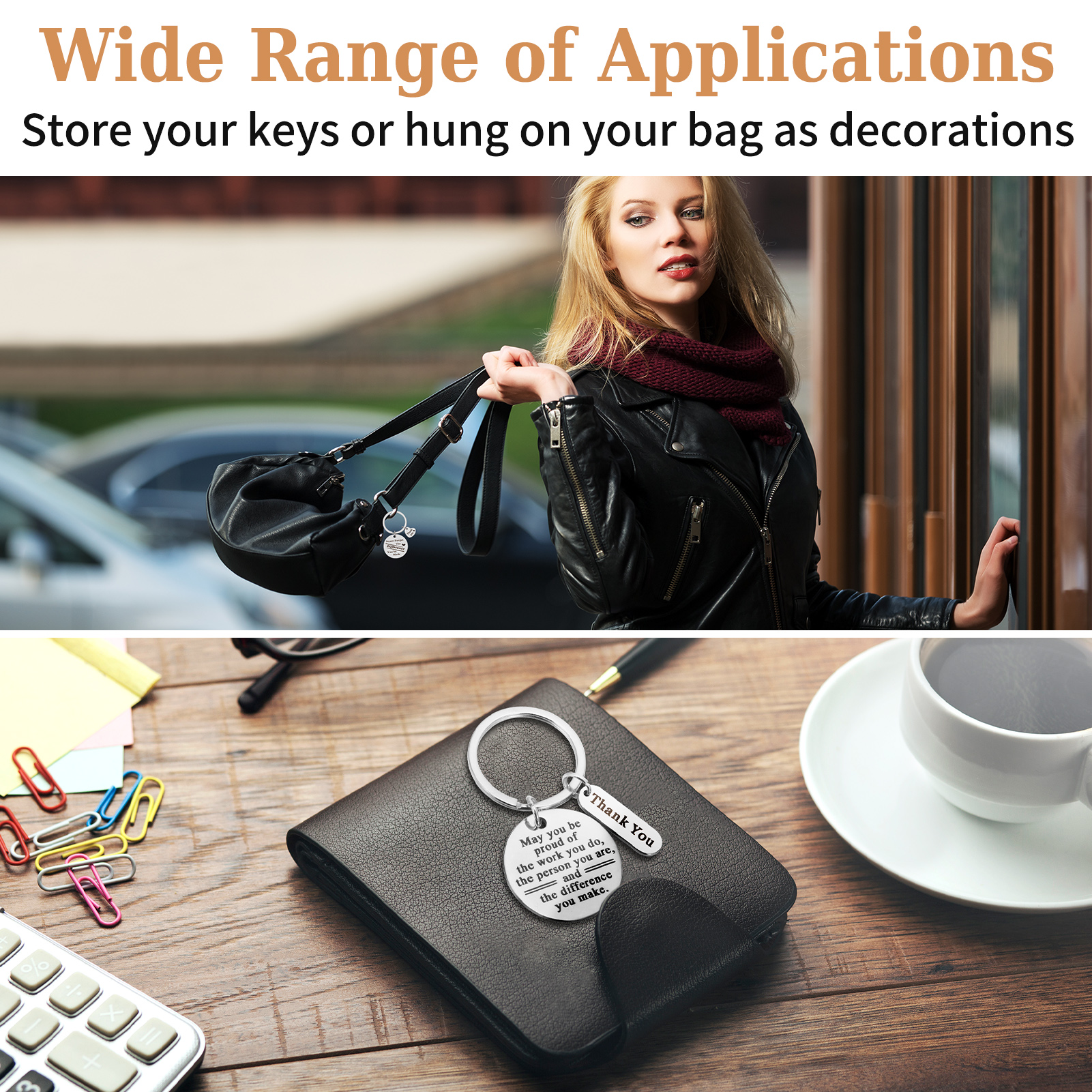 Bocaoying 20 Sets Employee Appreciation Keychains Gifts, 60 Pcs Stainless Steel Thank You Keychains Bulk with Cards and Organza Bags,Thank you Gift for Coworkers, Caregivers, Staff, Sliver