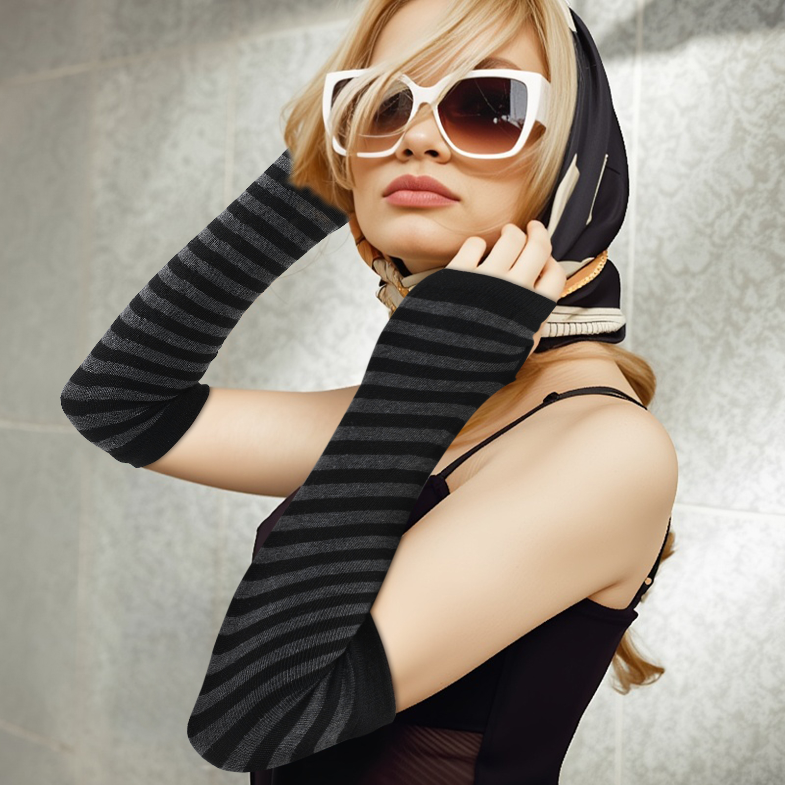 Bocaoying 8 Pairs Arm Warmers For Women, 13 inches Fingerless Gloves, Long Gloves Winter Mittens Length Knitted Arm Warmers, Striped Arm Warmers for Women Girls