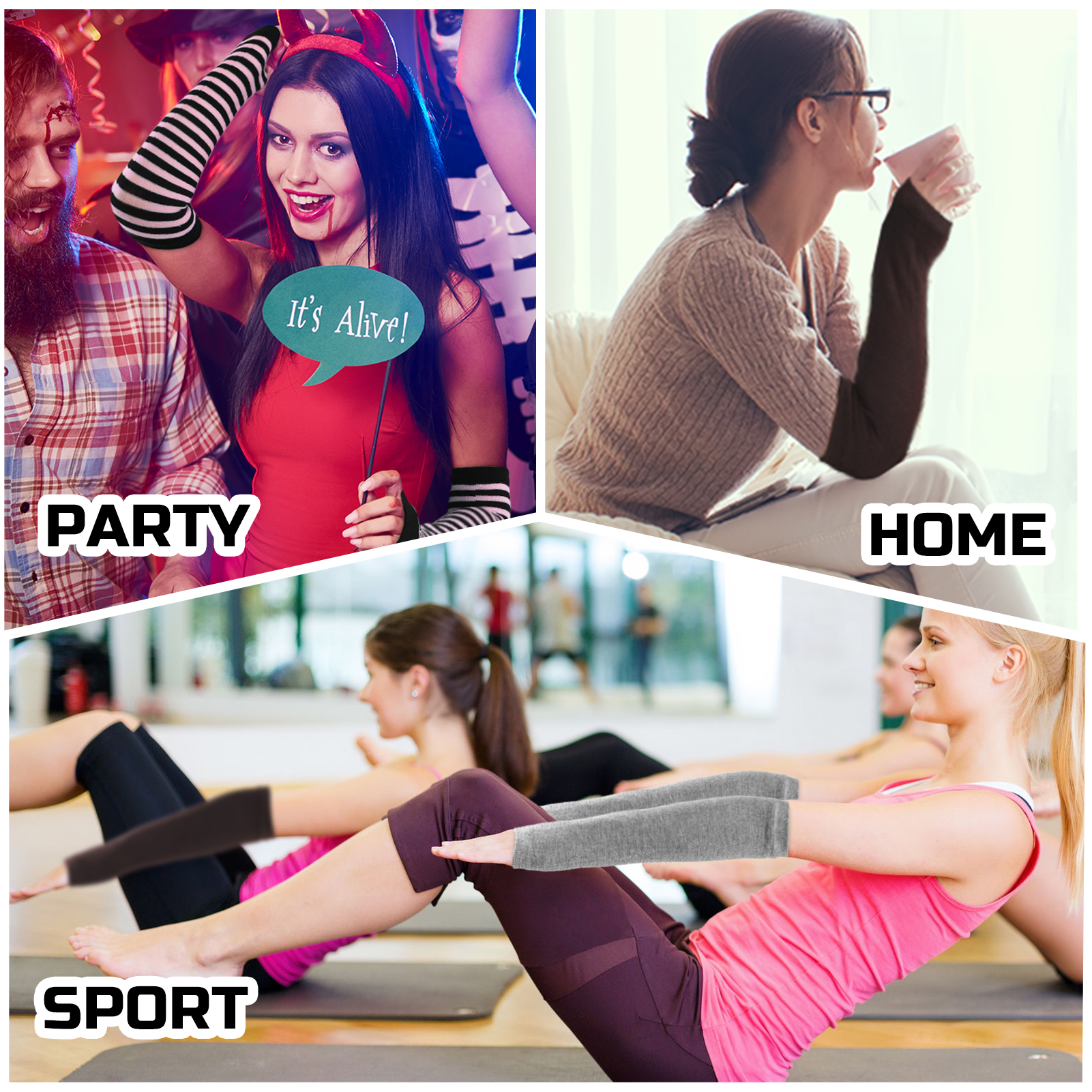 Bocaoying 8 Pairs Arm Warmers For Women, 13 inches Fingerless Gloves, Long Gloves Winter Mittens Length Knitted Arm Warmers, Striped Arm Warmers for Women Girls