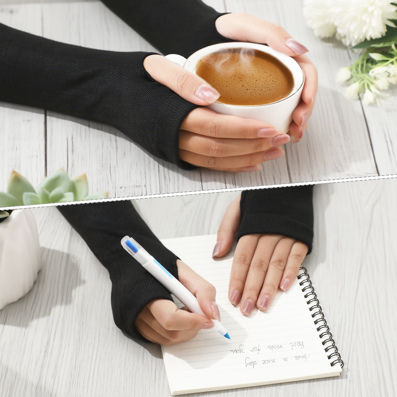 Bocaoying 8 Pairs Arm Warmers For Women, 13 inches Fingerless Gloves, Long Gloves Winter Mittens Length Knitted Arm Warmers, Striped Arm Warmers for Women Girls