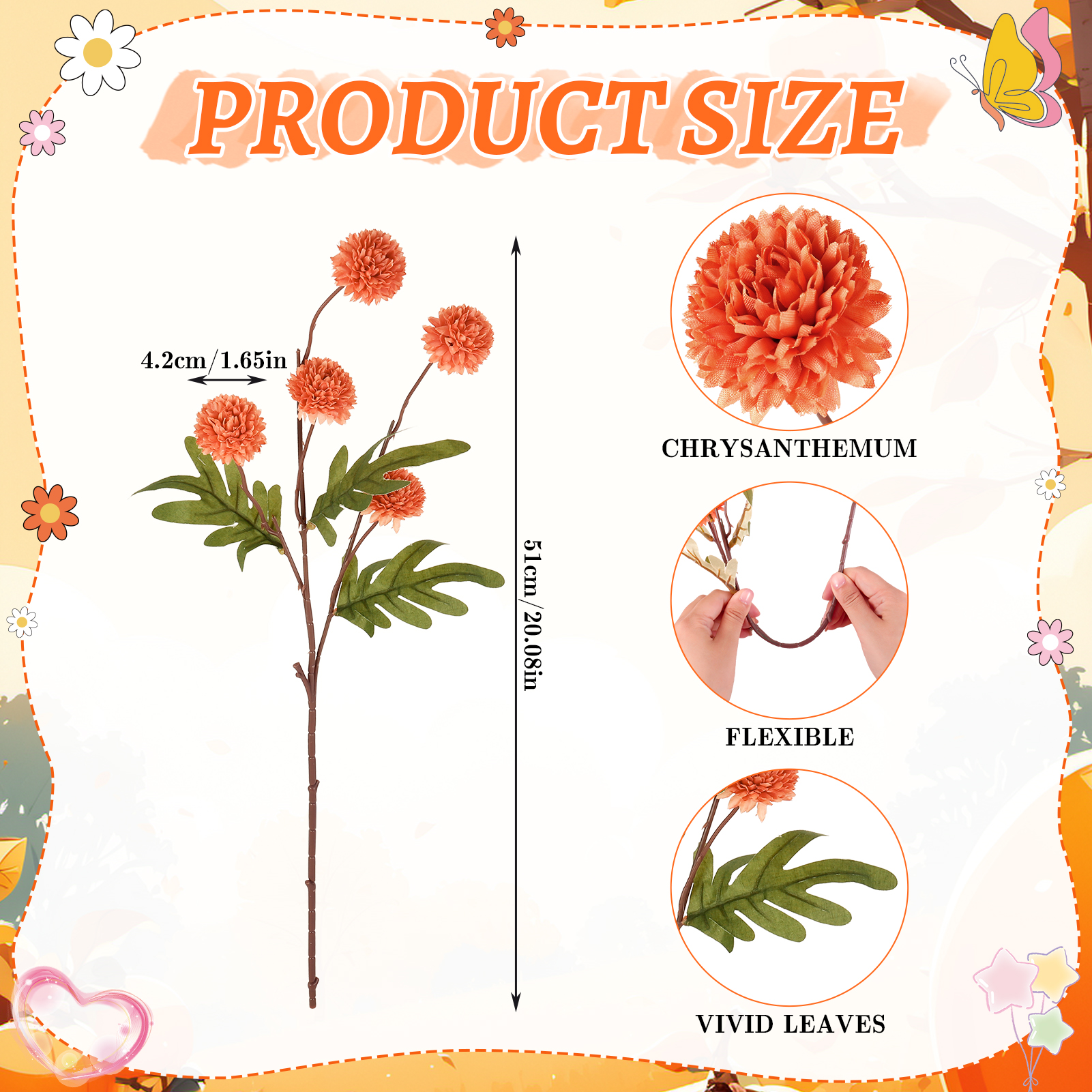 Armscye 16 Pcs Fake Fall Flowers, Silk Pompon Mum Artificial Flowers with Long Stems, Fall Decor for DIY Bouquet Centerpieces, Wedding Arrangements, Table Decor - No Vase Included