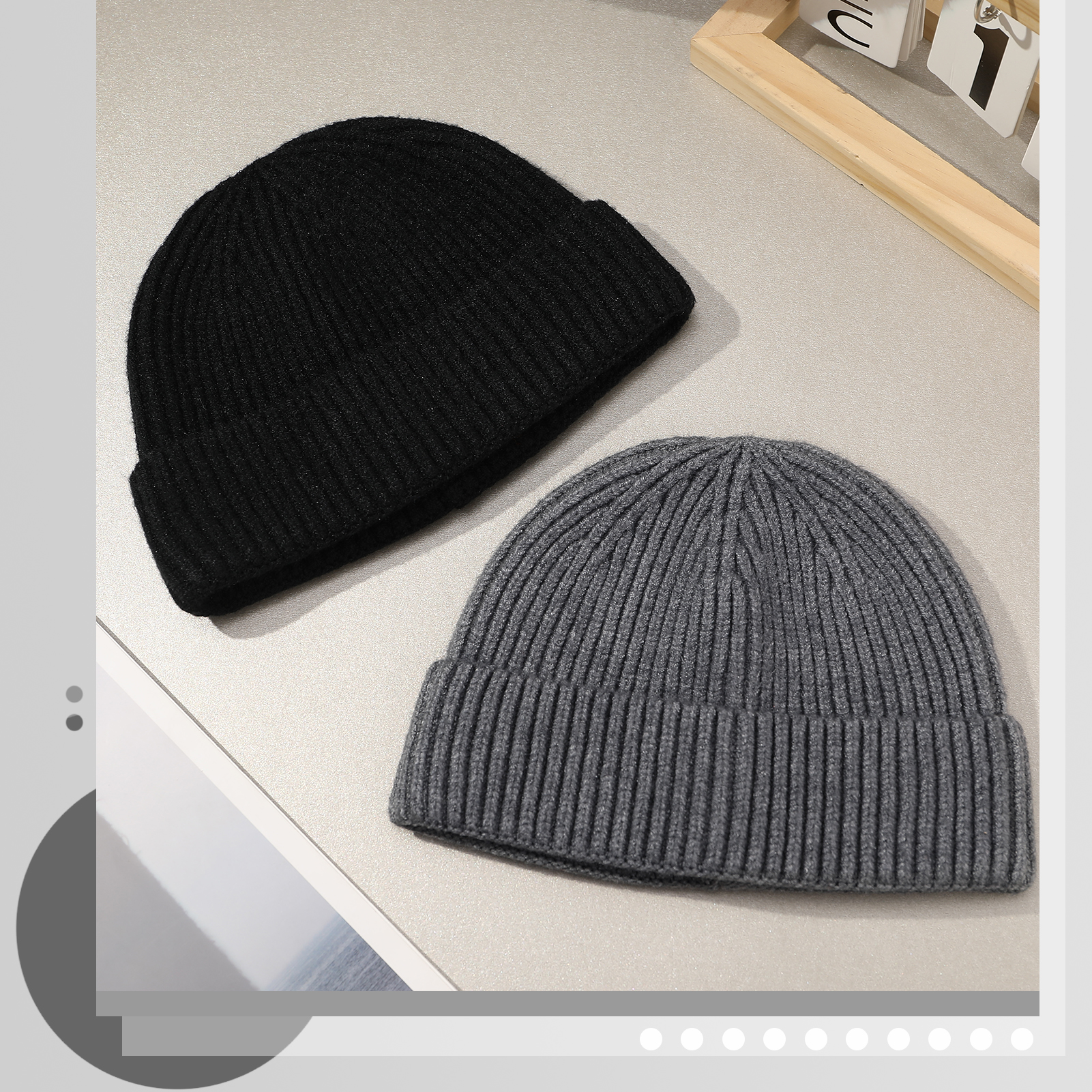 Bocaoying 2 Pack Ribbed Knit Beanie Hat for Men Women, Thick Knit Acrylic Blend Fisherman Hat, Thermal Windproof Winter Trawler Cap for Skiing, Hiking, Biking, One Size, Grey/Black