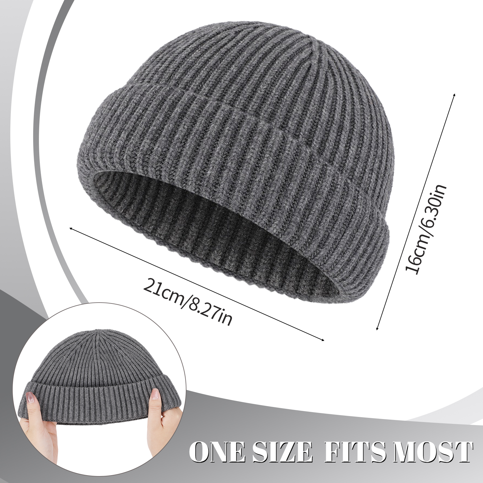 Bocaoying 2 Pack Ribbed Knit Beanie Hat for Men Women, Thick Knit Acrylic Blend Fisherman Hat, Thermal Windproof Winter Trawler Cap for Skiing, Hiking, Biking, One Size, Grey/Black