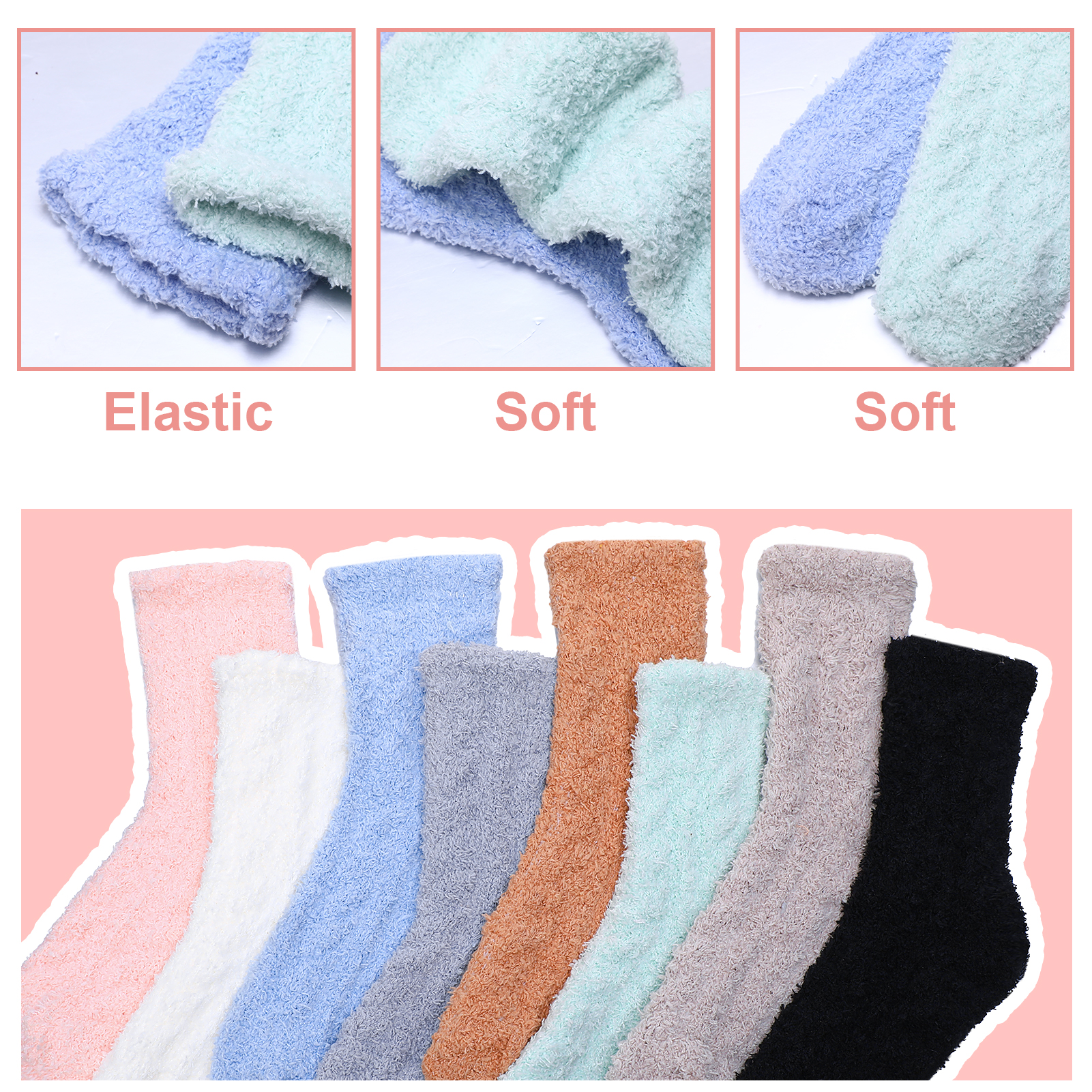 Bocaoying 8 Pair Fuzzy Socks for Women,Soft Warm Floor Coral Fleece Sock,Premium Microfiber Plush Slipper Sock for Sleeping,Lounging and Gifts,Size 5-11, Black/White/Grey/Pink/ Blue/Khaki/Green/Brown