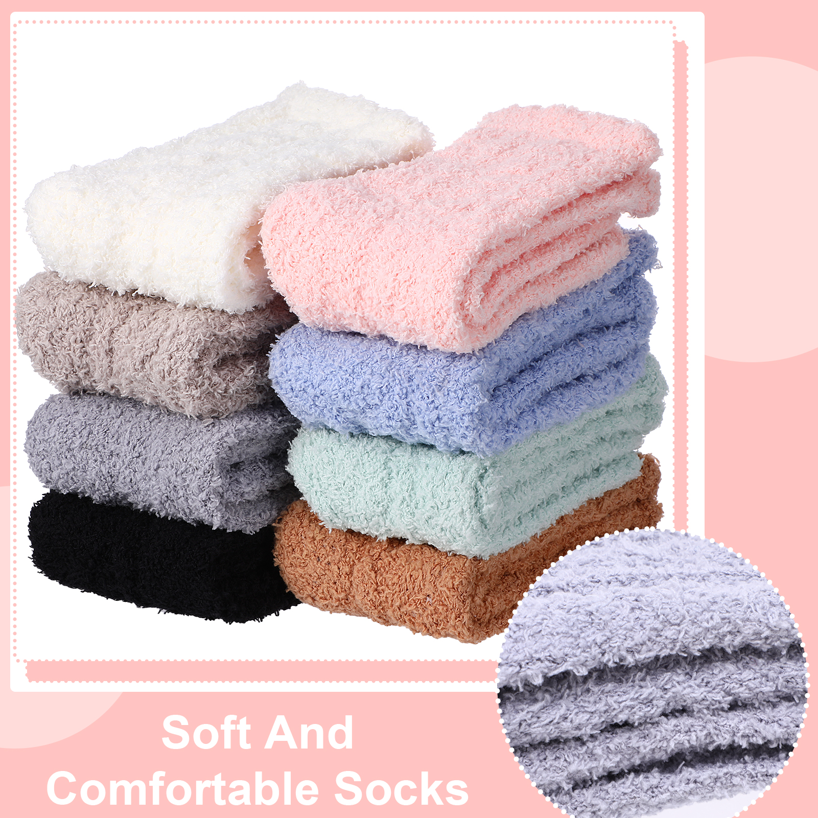 Bocaoying 8 Pair Fuzzy Socks for Women,Soft Warm Floor Coral Fleece Sock,Premium Microfiber Plush Slipper Sock for Sleeping,Lounging and Gifts,Size 5-11, Black/White/Grey/Pink/ Blue/Khaki/Green/Brown