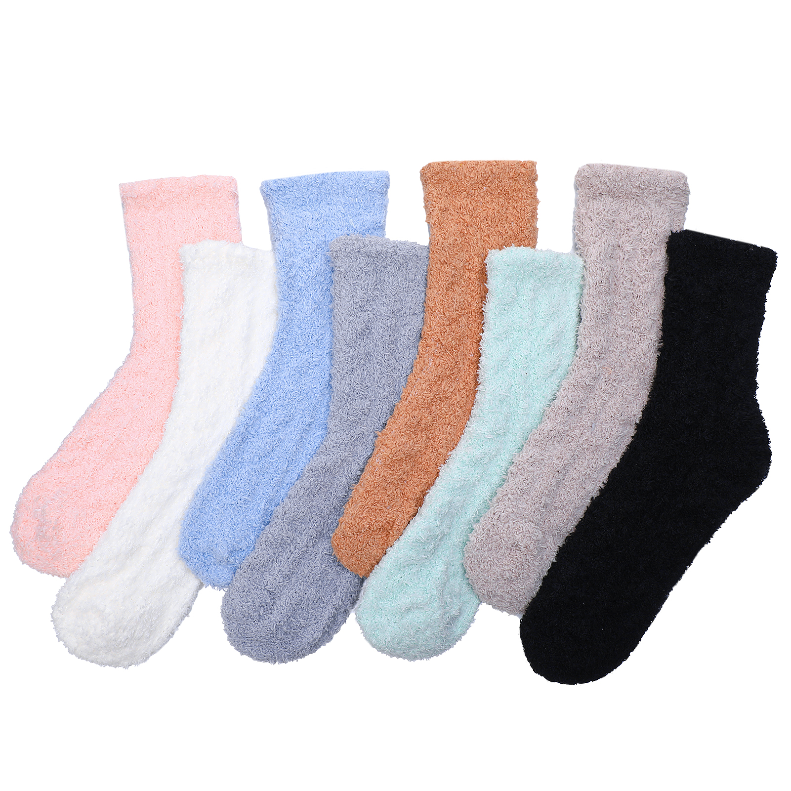 Bocaoying 8 Pair Fuzzy Socks for Women,Soft Warm Floor Coral Fleece Sock,Premium Microfiber Plush Slipper Sock for Sleeping,Lounging and Gifts,Size 5-11, Black/White/Grey/Pink/ Blue/Khaki/Green/Brown