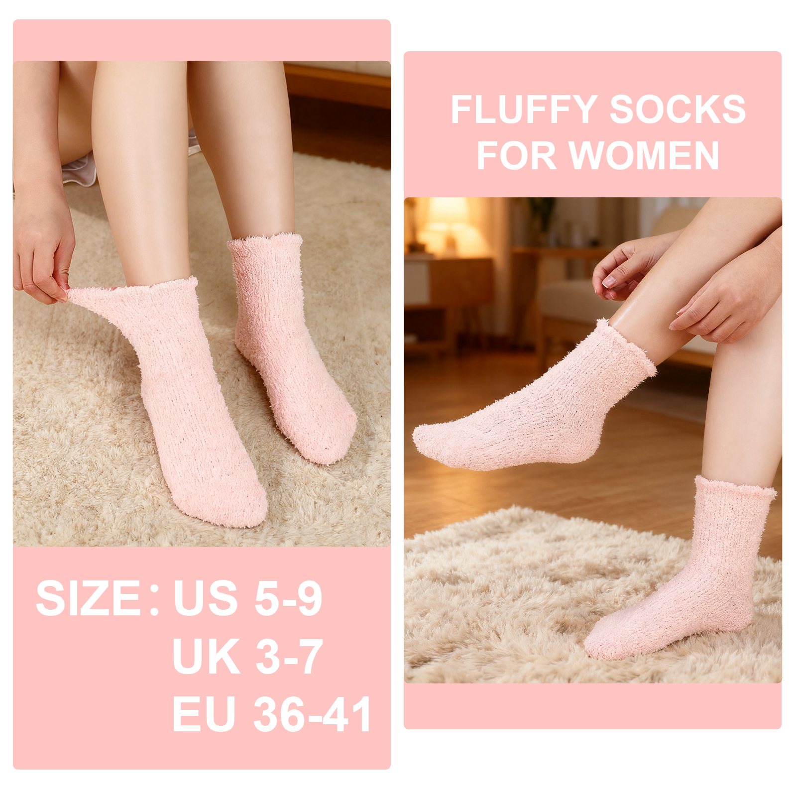 Bocaoying 8 Pair Fuzzy Socks for Women,Soft Warm Floor Coral Fleece Sock,Premium Microfiber Plush Slipper Sock for Sleeping,Lounging and Gifts,Size 5-11, Black/White/Grey/Pink/ Blue/Khaki/Green/Brown
