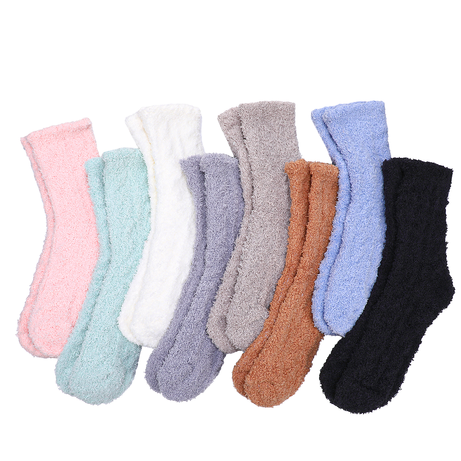 Bocaoying 8 Pair Fuzzy Socks for Women,Soft Warm Floor Coral Fleece Sock,Premium Microfiber Plush Slipper Sock for Sleeping,Lounging and Gifts,Size 5-11, Black/White/Grey/Pink/ Blue/Khaki/Green/Brown