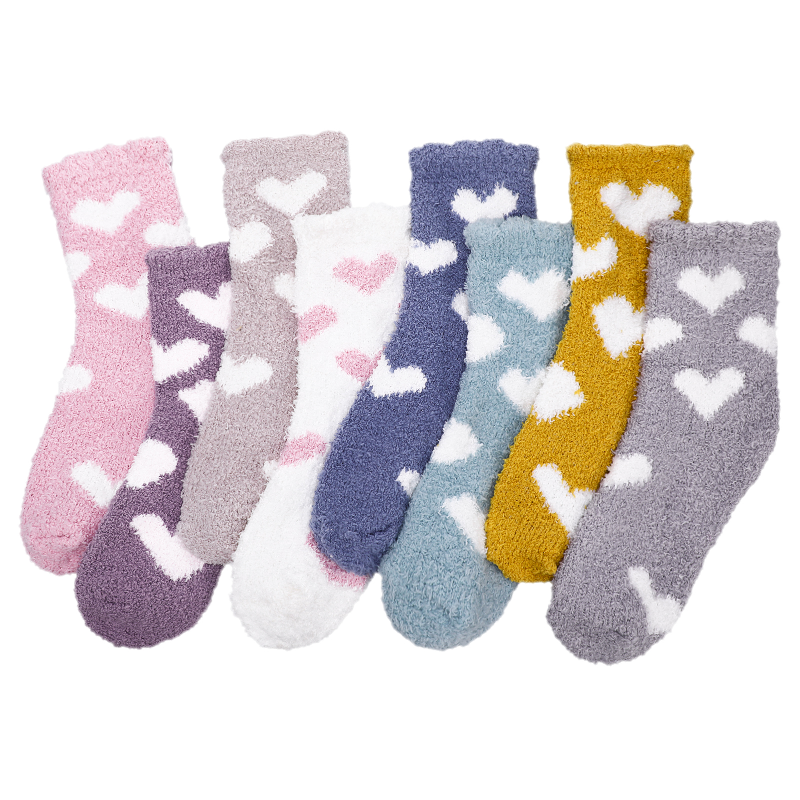 Bocaoying 8 Pair Women's Fuzzy Socks, Plush Slipper Socks for Women, Cute MultiColor Holiday Socks, Soft Warm Premium Microfiber Heart Design Socks for Sleeping, Lounging and Gifts, Size 6-10