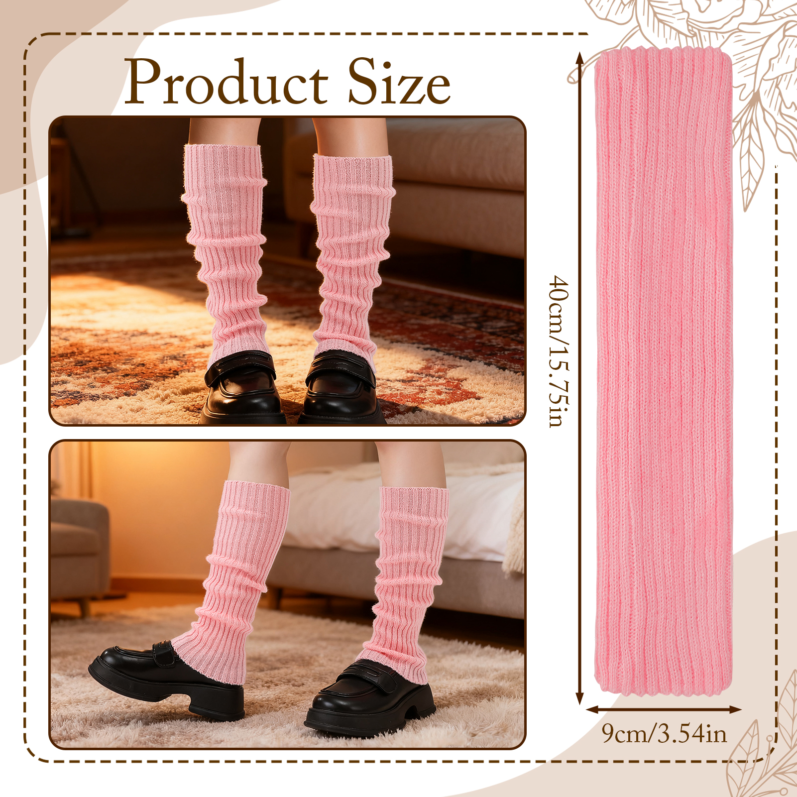 Bocaoying 3 Pack Rib Knit Leg Warmers for Women, Acrylic Leg Warmer Socks with Ruffle, Soft Stretchy Ankle Warmers for Boots, Y2K Striped Style Leg Covers for Women Outside, Black/Pink/White