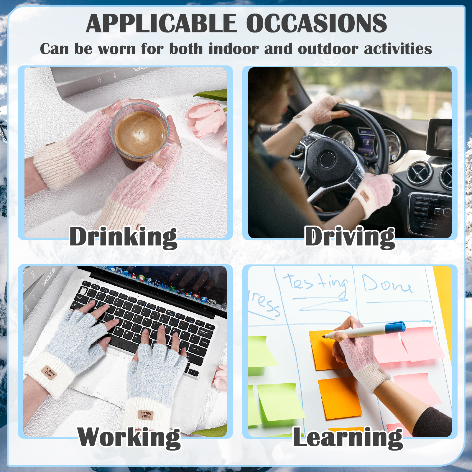 Bocaoying 6 Pairs Fingerless Gloves for Women, Warm Winter Thermal Gloves Knitted Soft Half Fingers Mittens for Driving Working Typing