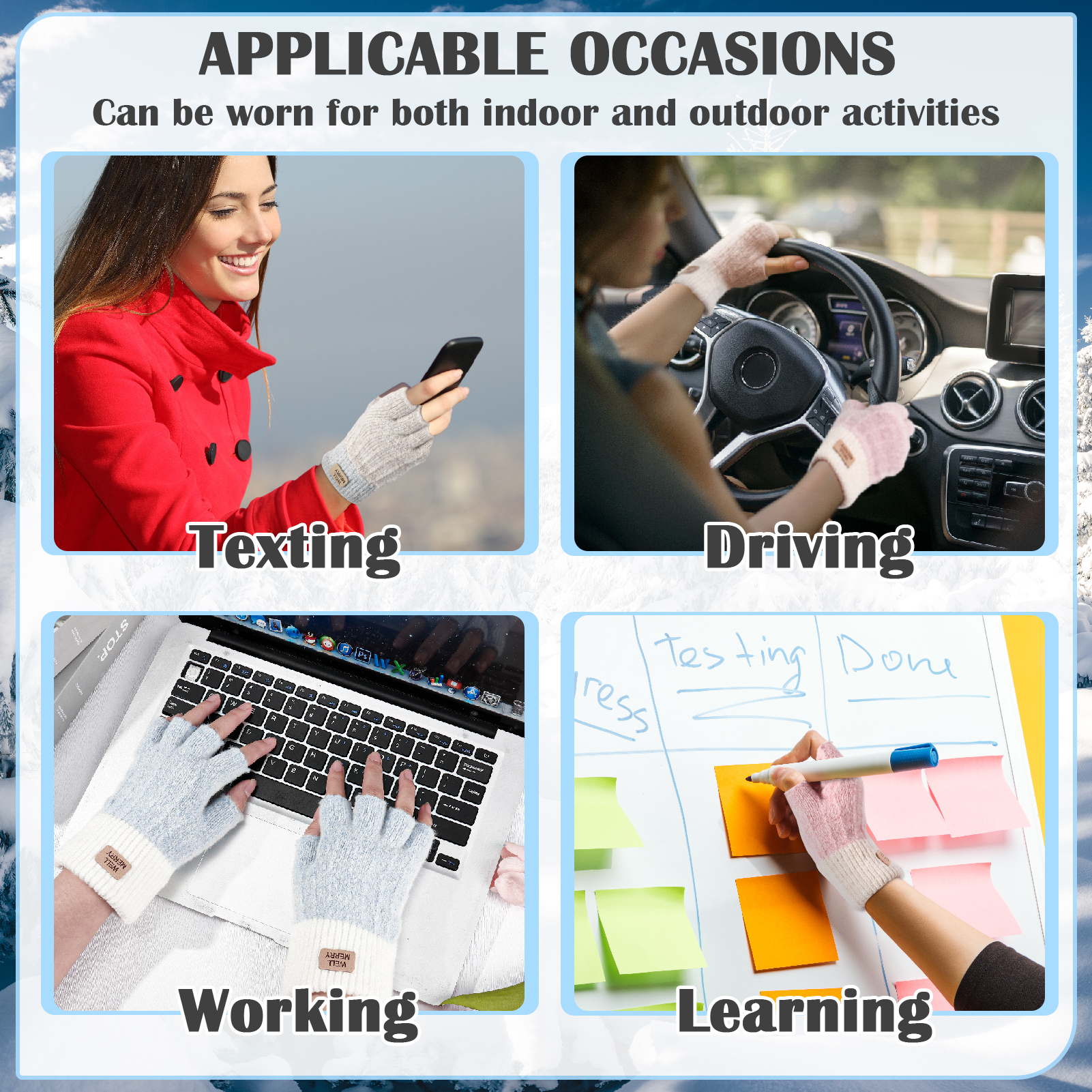 Bocaoying 6 Pairs Fingerless Gloves for Women, Warm Winter Thermal Gloves Knitted Soft Half Fingers Mittens for Driving Working Typing