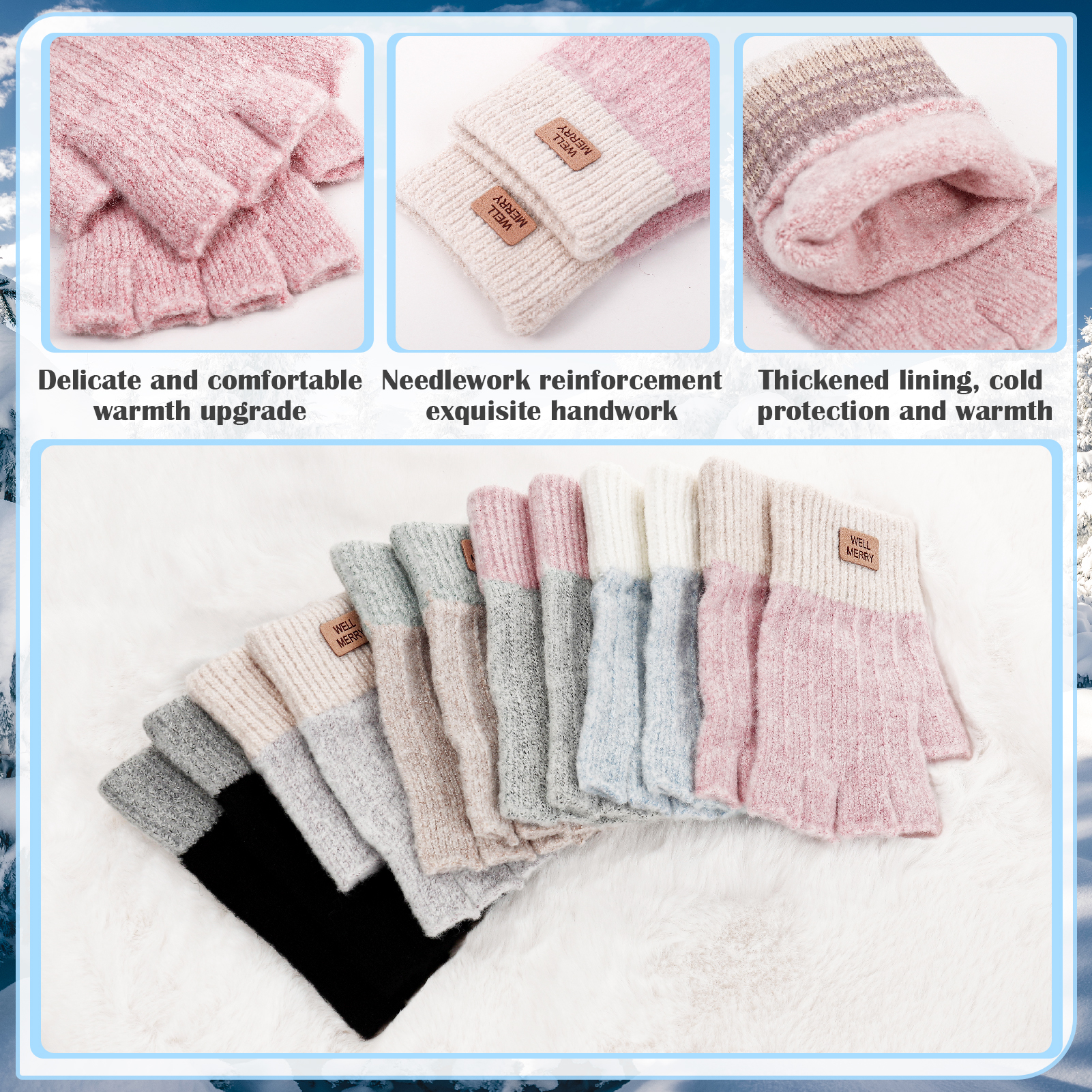 Bocaoying 6 Pairs Fingerless Gloves for Women, Warm Winter Thermal Gloves Knitted Soft Half Fingers Mittens for Driving Working Typing