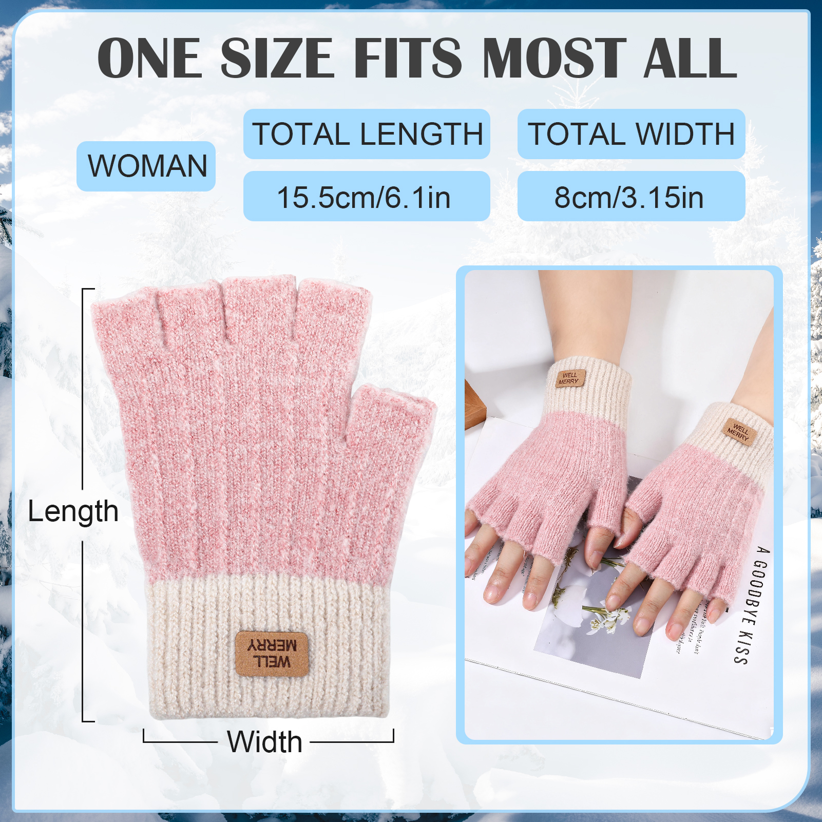 Bocaoying 6 Pairs Fingerless Gloves for Women, Warm Winter Thermal Gloves Knitted Soft Half Fingers Mittens for Driving Working Typing