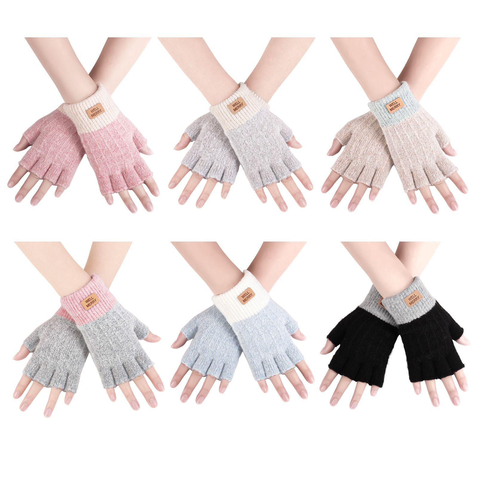 Bocaoying 6 Pairs Fingerless Gloves for Women, Warm Winter Thermal Gloves Knitted Soft Half Fingers Mittens for Driving Working Typing