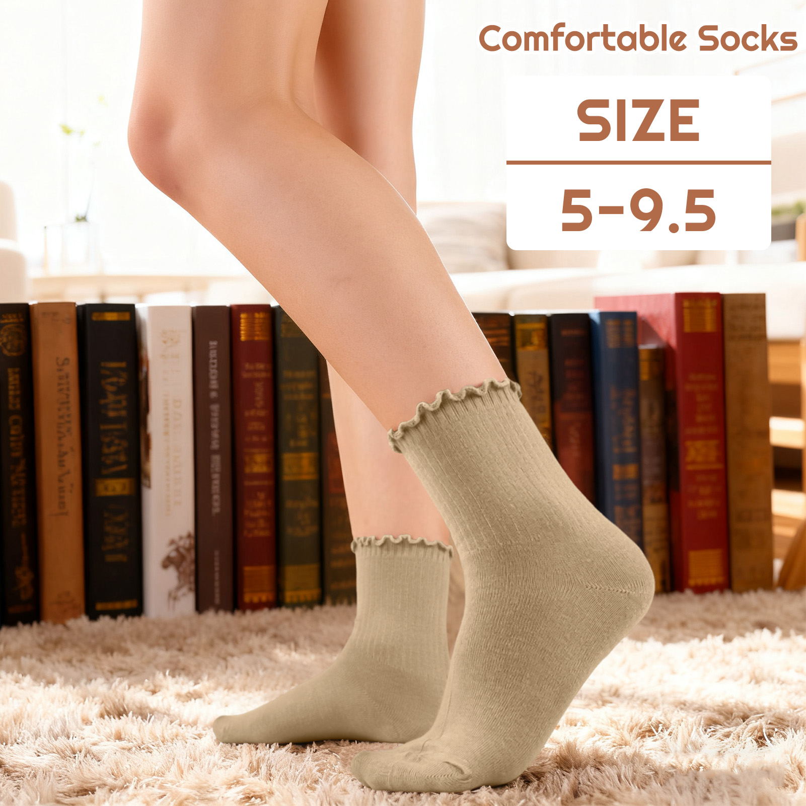 Bocaoying 15 Pairs Women's Ruffle Socks, Soft Breathable Lettuces Edge Crew Socks for Women and Girls, White, Black and Coffee Above Ankle Socks for Casual, Daily Wear, Size 5-9.5