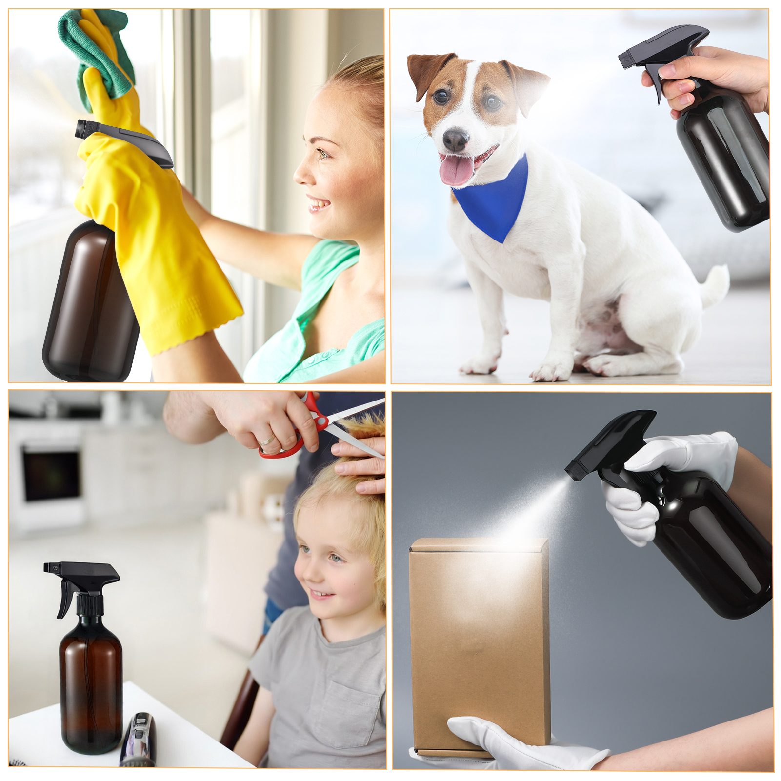 Armscye 3 Pack Amber Spray Bottles Empty, 16.9 Oz Plastic Spray Bottle for Cleaning, Adjustable Nozzle Squirt Bottle for Plants Hair, Refillable Spray Container with Free Measuring Cup and Stickers