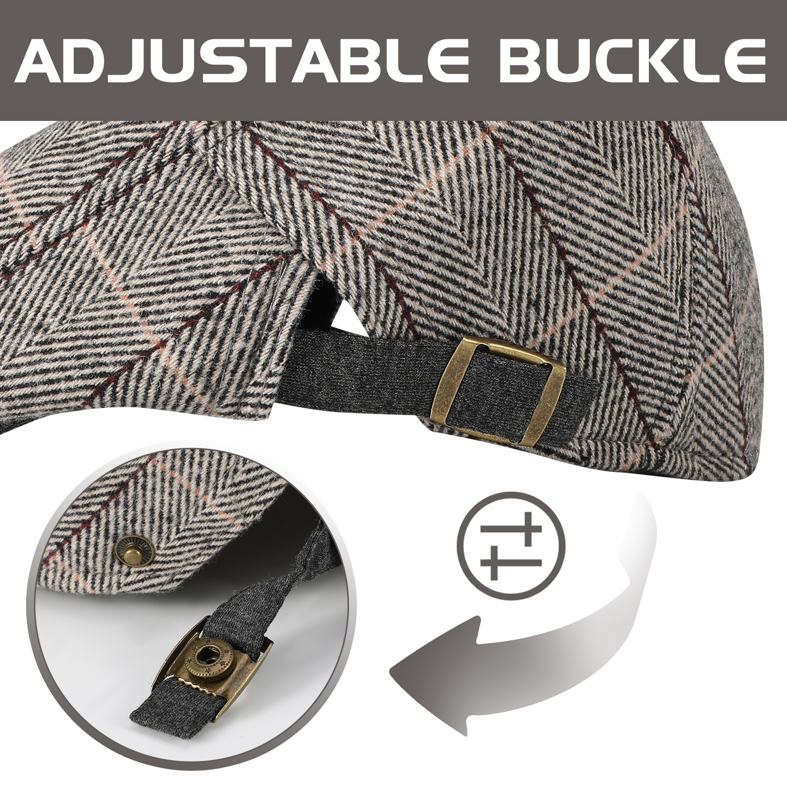 Bocaoying 2 Pcs Newsboy Caps for Men, Adjustable Flat Cap with Cotton Tweed, Beret with Soft Lining Sweatband, Classic Peaked Brim Cap for Driving, Casual, Golf, One Size 21.6"-23.6", Black/Grey