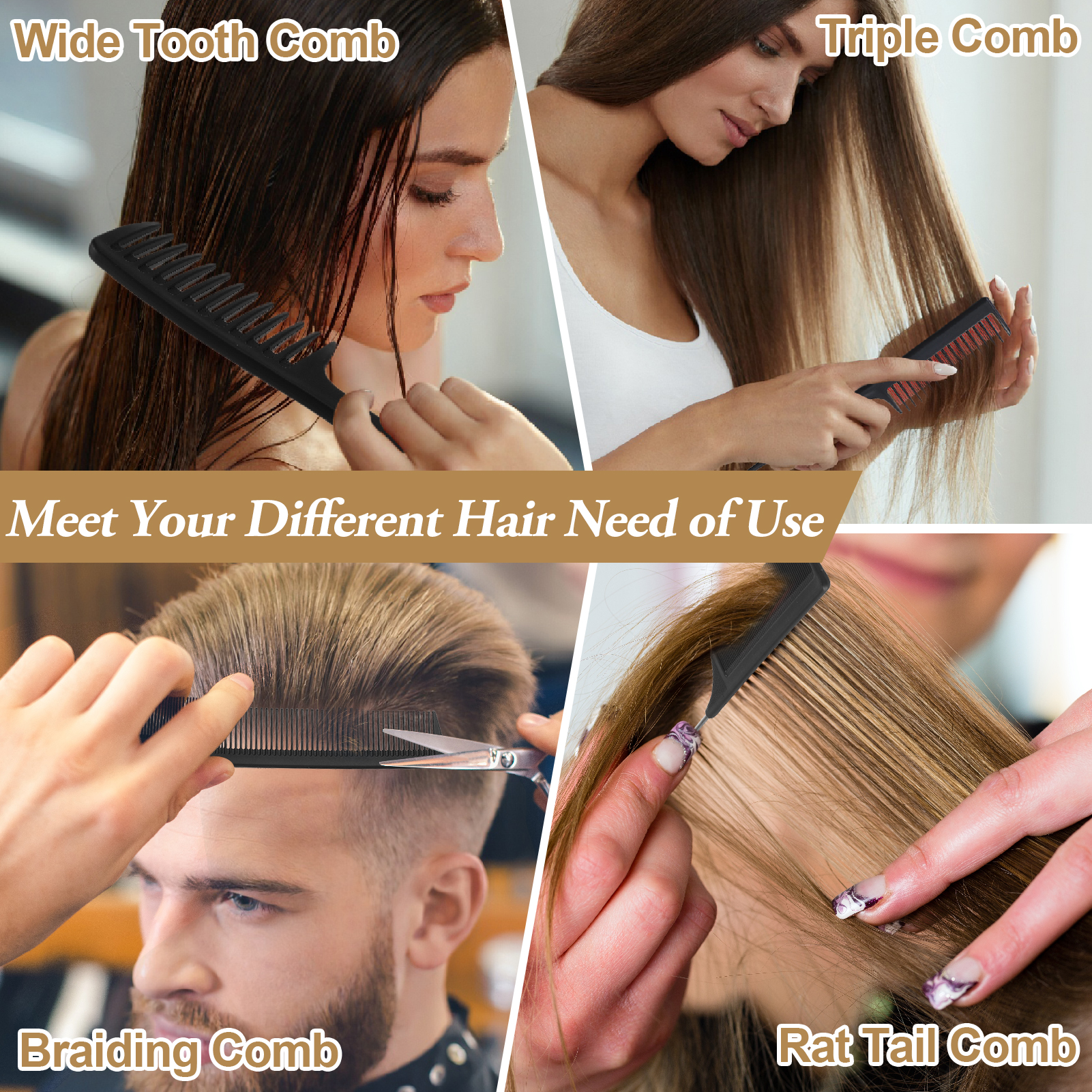 Abaima 14Pcs Black Hair Styling Combs Set,Professional Styling Comb Including Double-Sided Edge Brush,Bristle Hair Brush,Edge Hair Brush,Sectioning Clips for Women Men