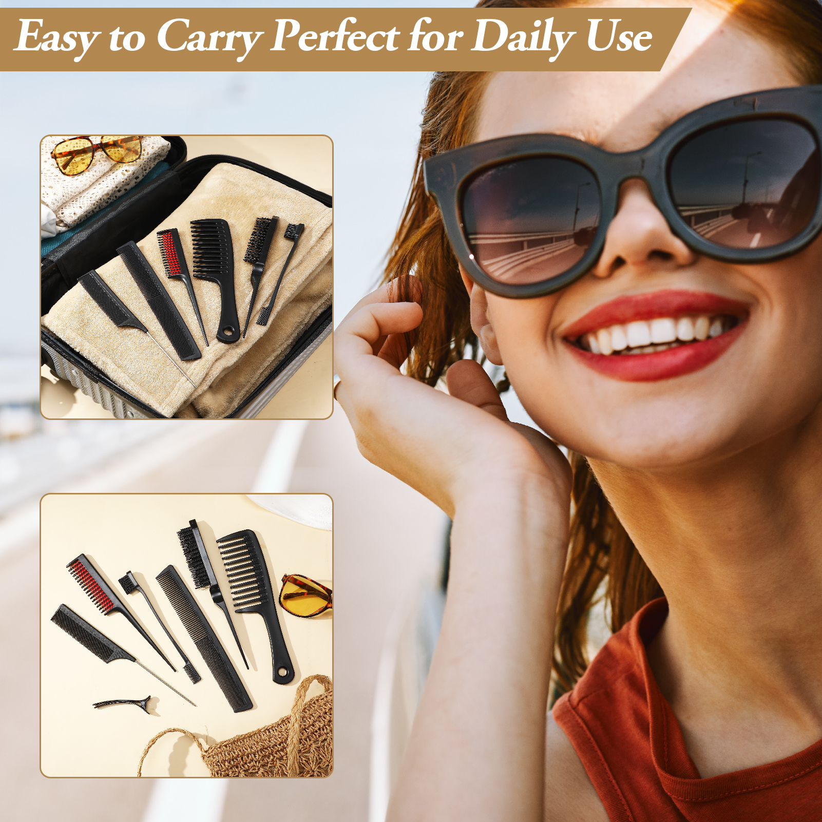 Abaima 14Pcs Black Hair Styling Combs Set,Professional Styling Comb Including Double-Sided Edge Brush,Bristle Hair Brush,Edge Hair Brush,Sectioning Clips for Women Men