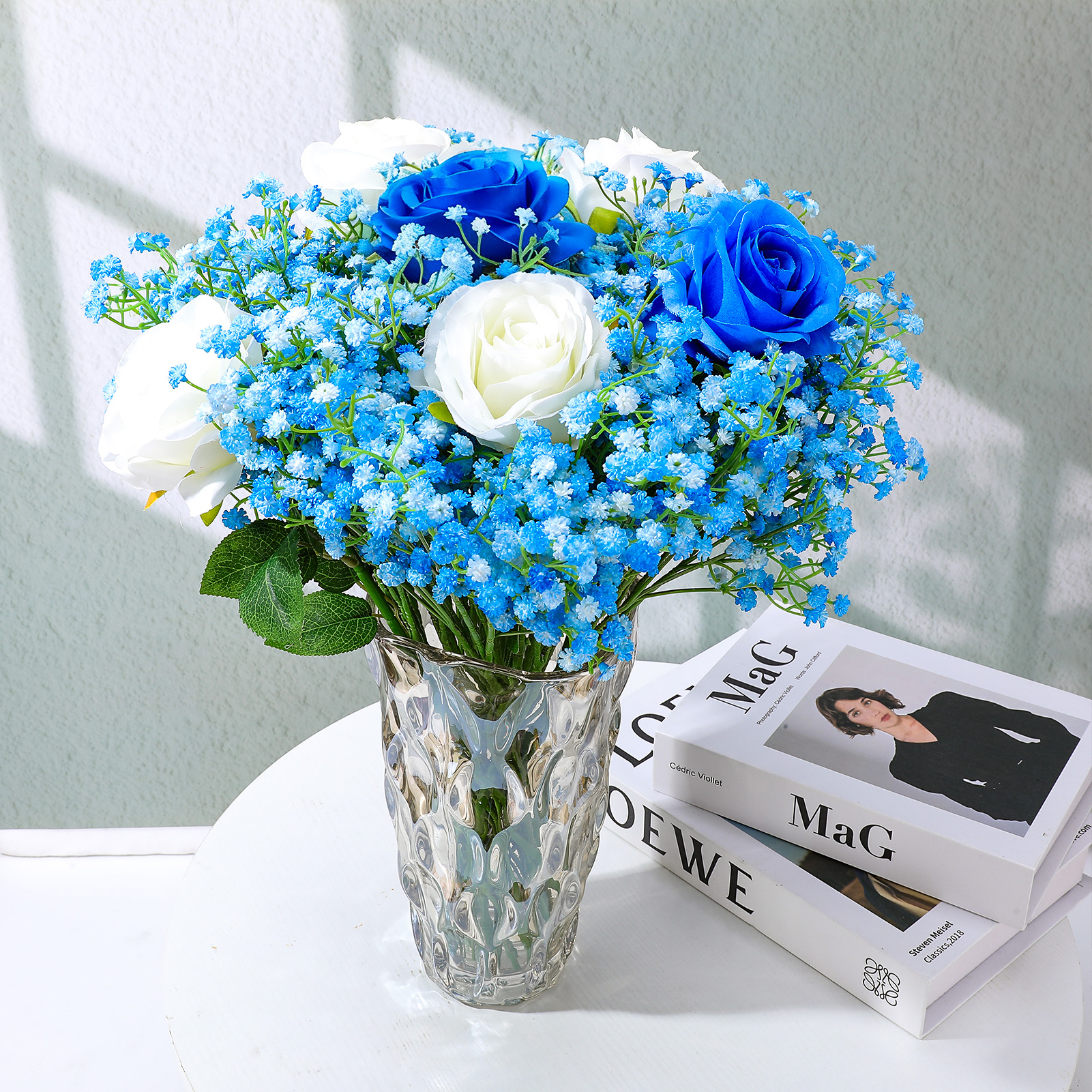 Armscye 24 Pack Artificial Baby's Breath Flowers, Realistic Fake Gypsophila with Bendable Stems for Wedding Decor, Home Arrangements, Blue-White Real Touch PU Flowers, 20.5inch