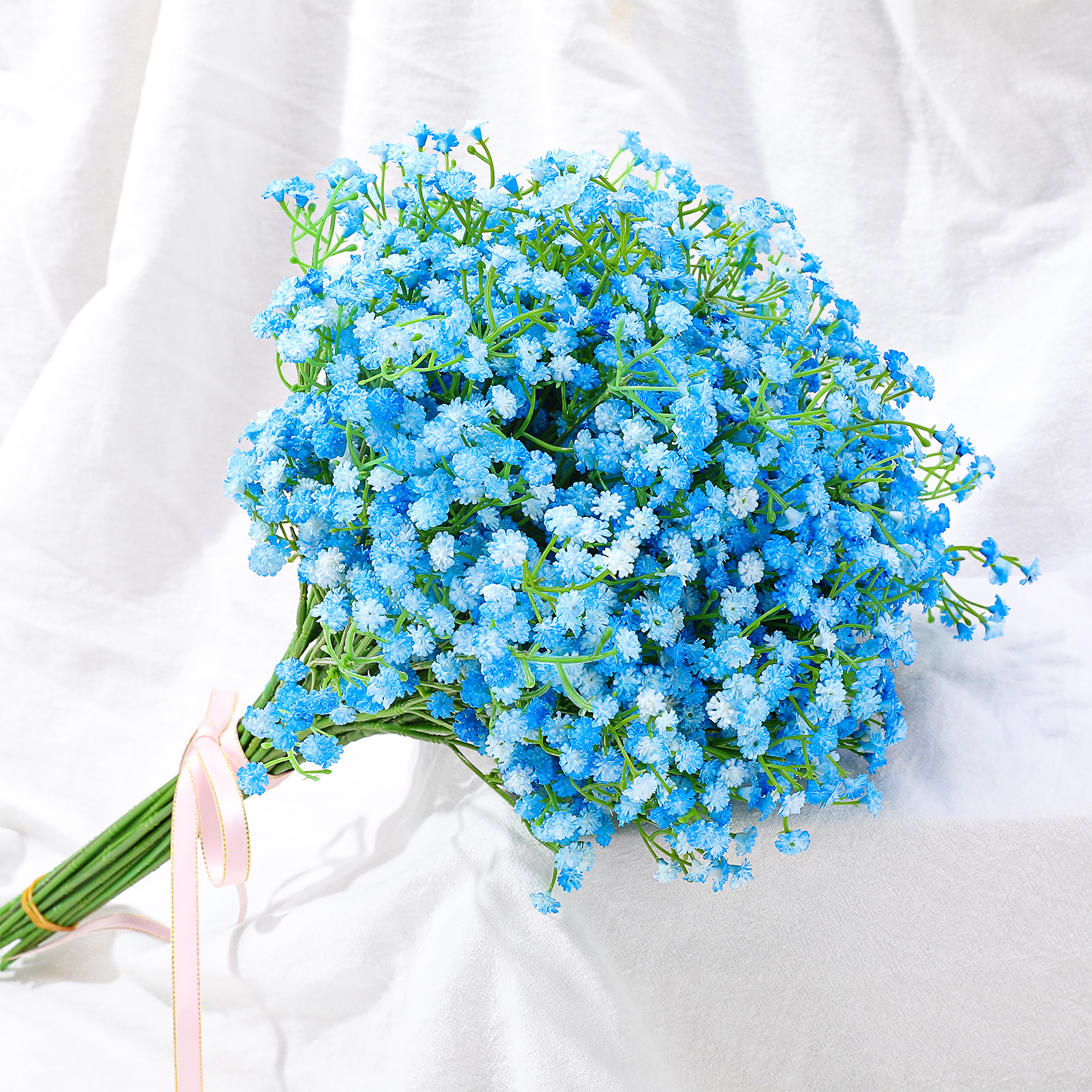 Armscye 24 Pack Artificial Baby's Breath Flowers, Realistic Fake Gypsophila with Bendable Stems for Wedding Decor, Home Arrangements, Blue-White Real Touch PU Flowers, 20.5inch