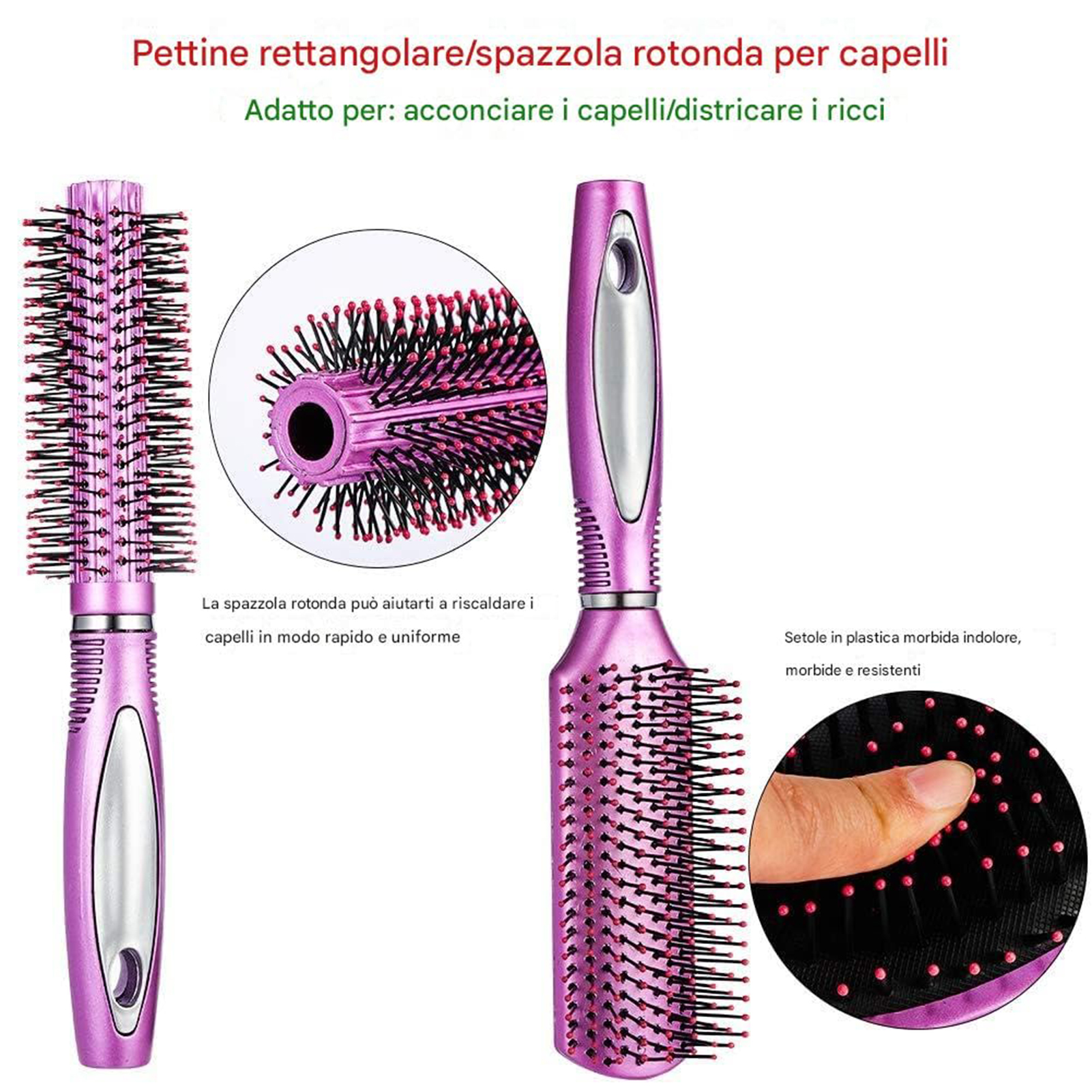 Abaima 5 Pieces Hair Brush Comb Set Detangling Paddle Brush Round Hair Tail Comb Wet Dry Brush for Women Men Hair Styling(Purple)