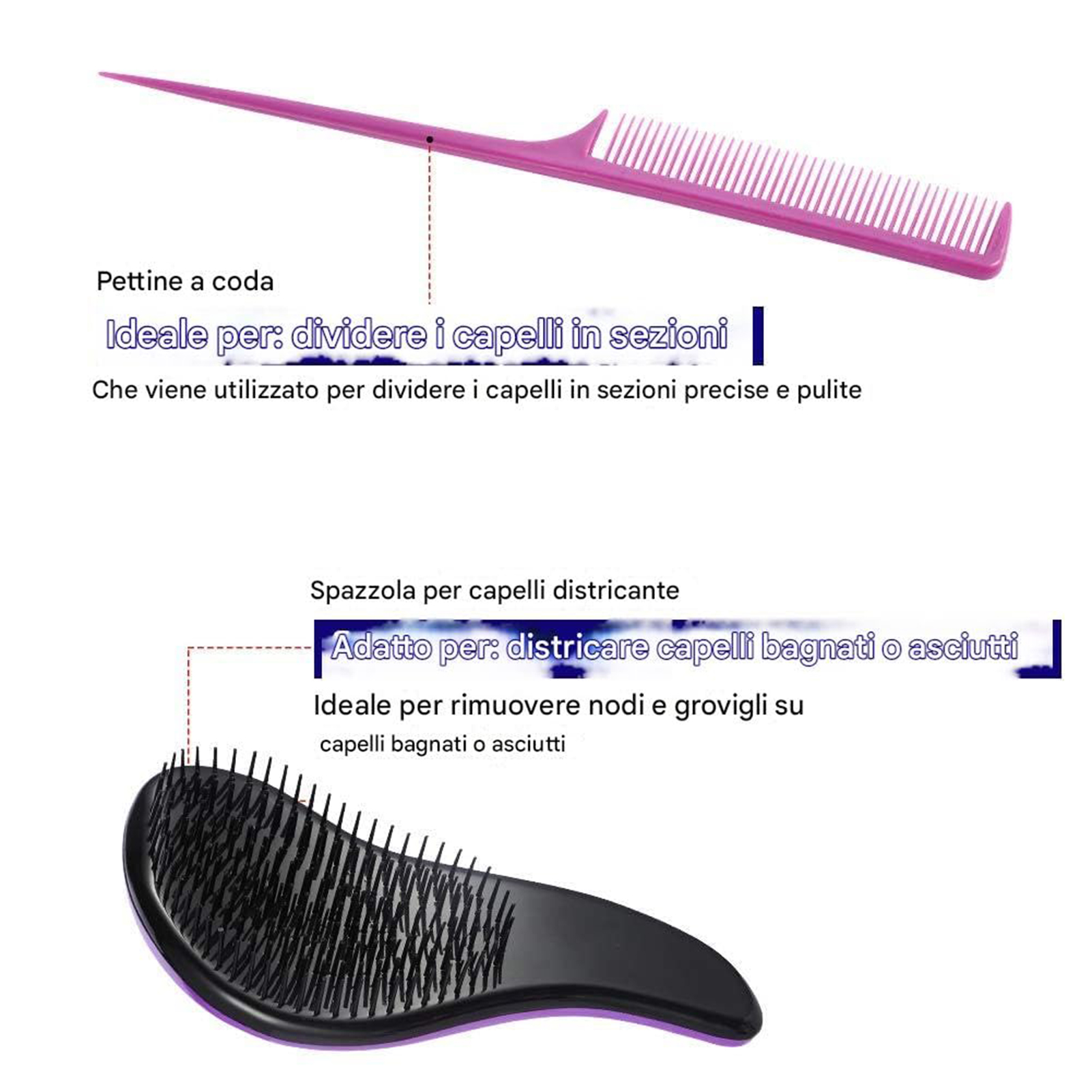 Abaima 5 Pieces Hair Brush Comb Set Detangling Paddle Brush Round Hair Tail Comb Wet Dry Brush for Women Men Hair Styling(Purple)