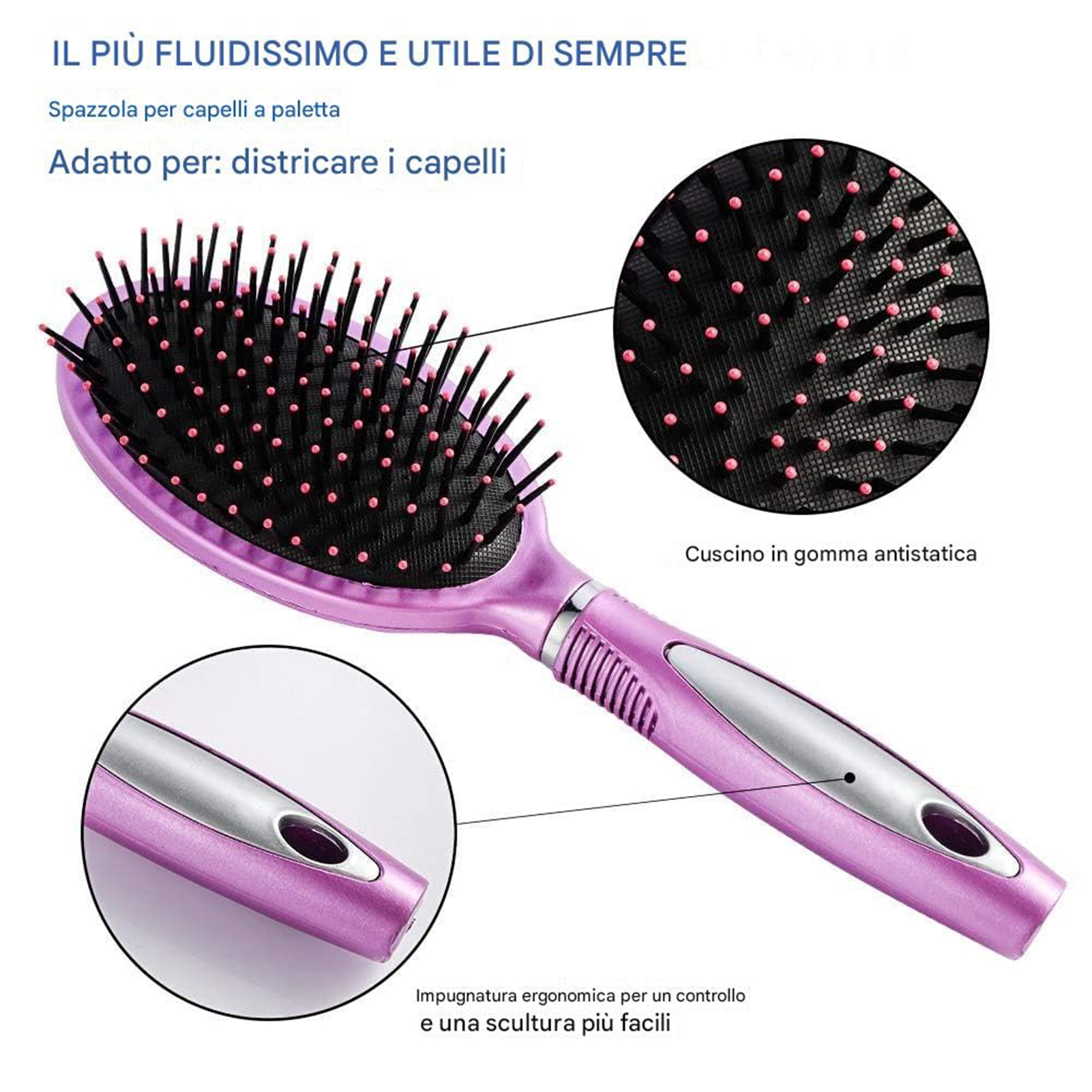 Abaima 5 Pieces Hair Brush Comb Set Detangling Paddle Brush Round Hair Tail Comb Wet Dry Brush for Women Men Hair Styling(Purple)