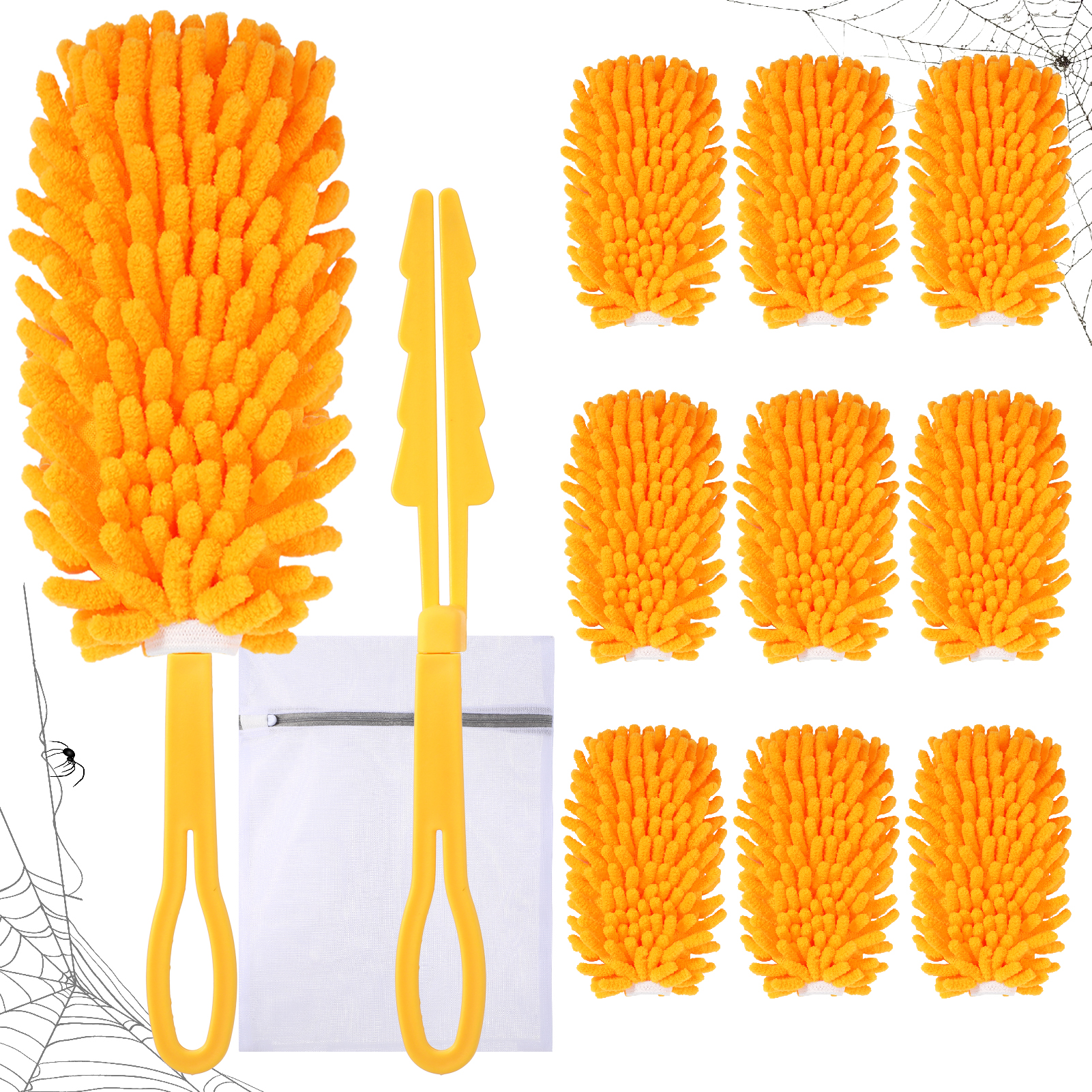 Armscye 10 Pcs Microfiber Duster for Cleaning, Washable Dusters with 2 Handle and 1 Laundry Bag, Heavy Duty Dusters Refills Detachable Cleaning Supplies for Office, Window, Furniture, Ceiling Fan