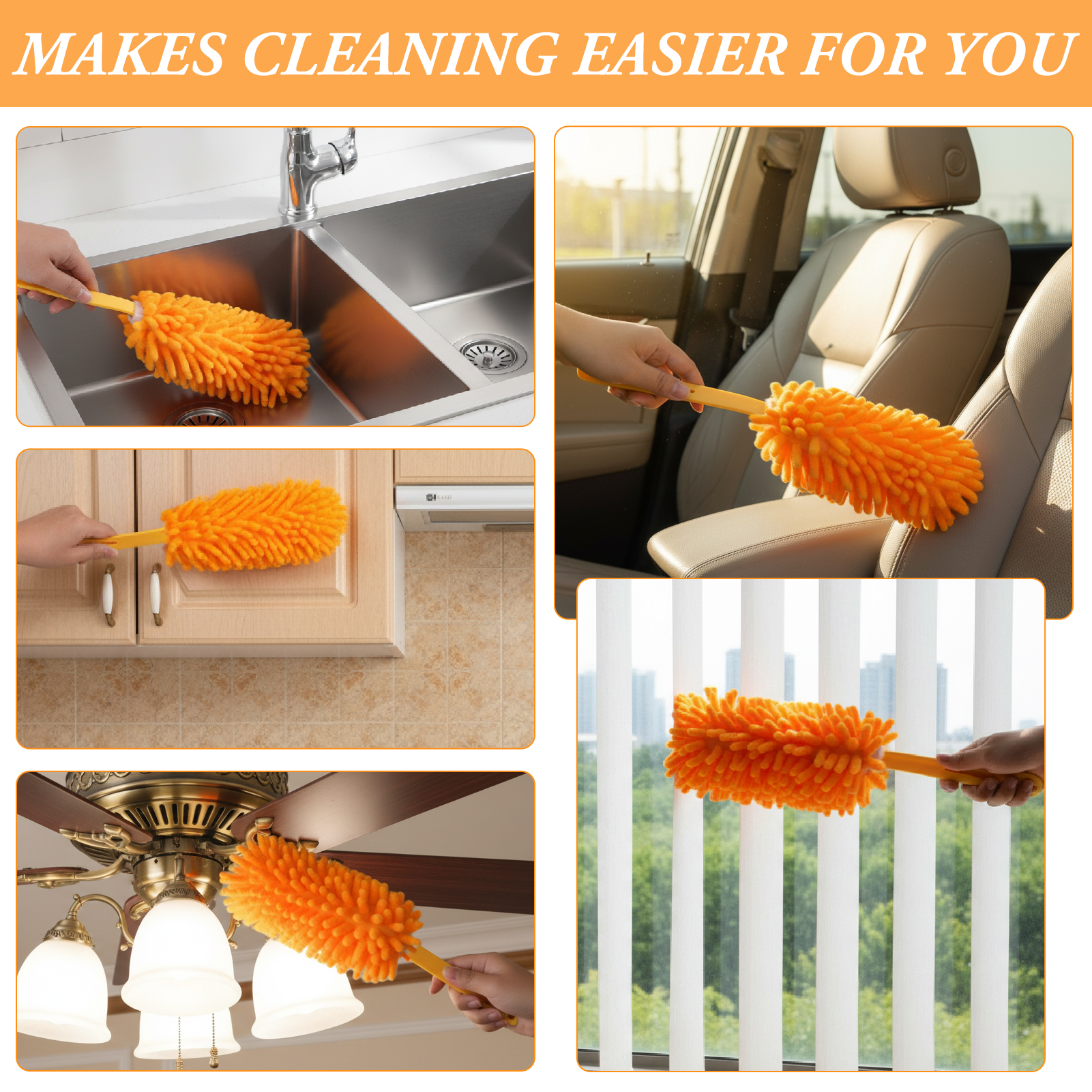 Armscye 10 Pcs Microfiber Duster for Cleaning, Washable Dusters with 2 Handle and 1 Laundry Bag, Heavy Duty Dusters Refills Detachable Cleaning Supplies for Office, Window, Furniture, Ceiling Fan