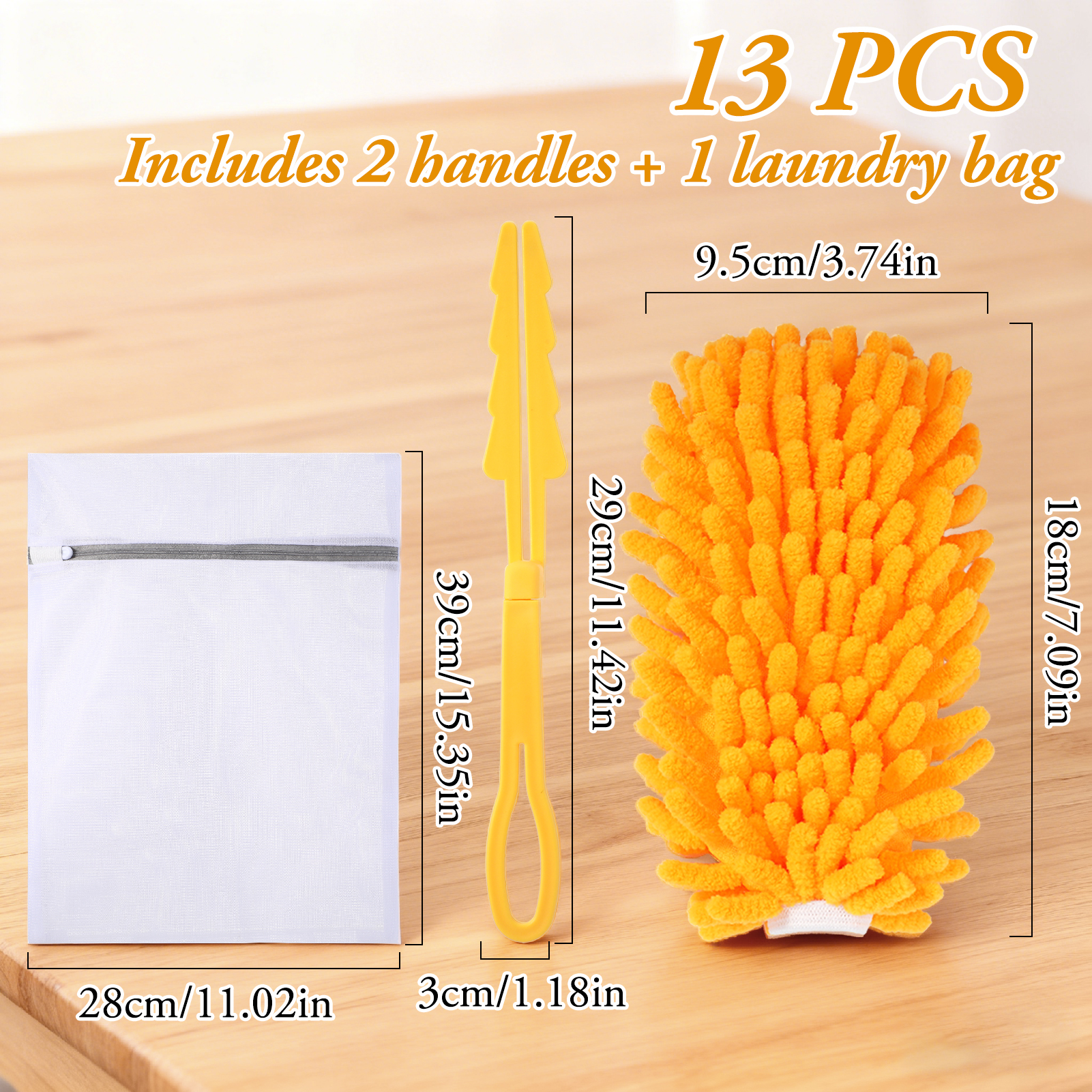 Armscye 10 Pcs Microfiber Duster for Cleaning, Washable Dusters with 2 Handle and 1 Laundry Bag, Heavy Duty Dusters Refills Detachable Cleaning Supplies for Office, Window, Furniture, Ceiling Fan
