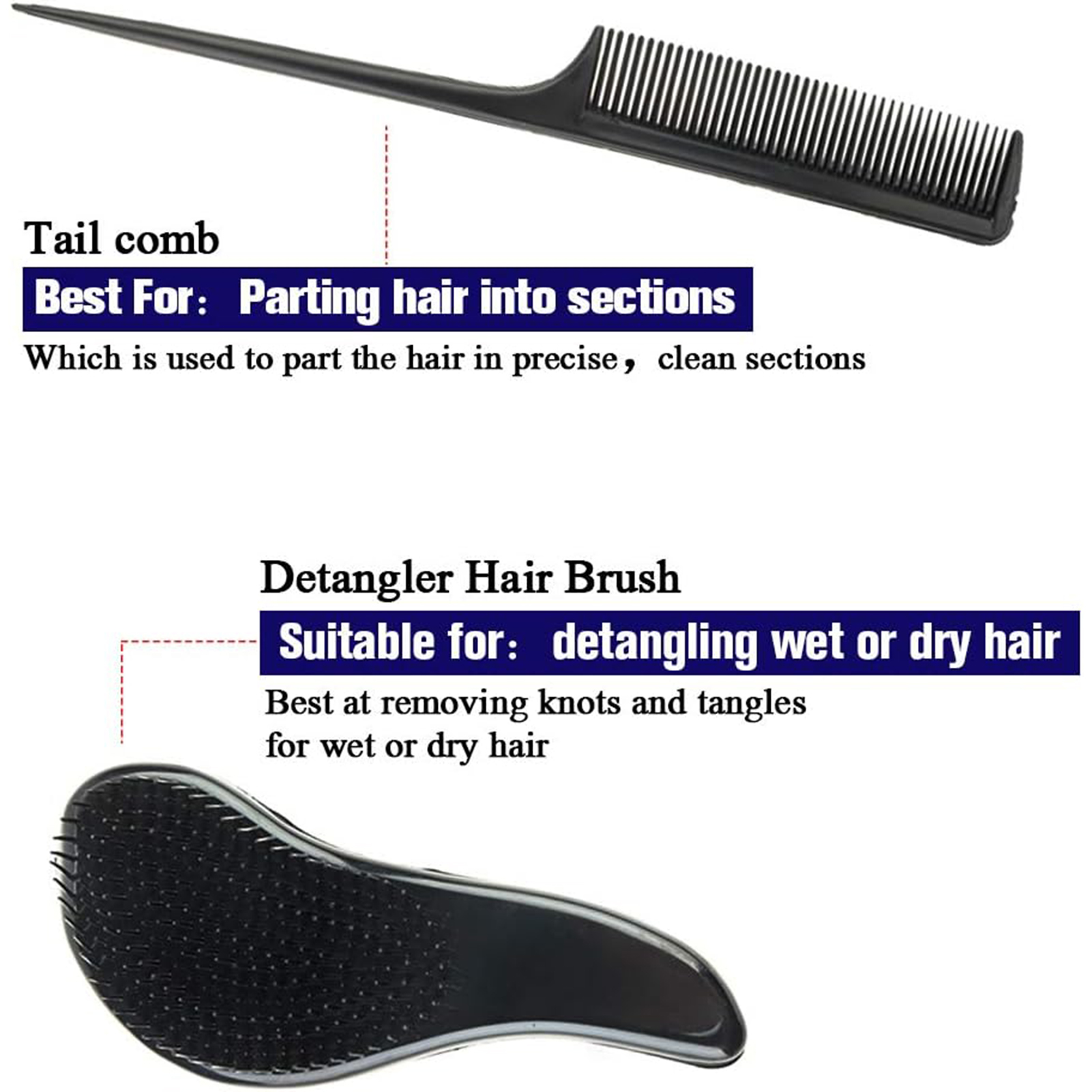 Abaima 5 Pieces Hair Brush Comb Set Detangling Paddle Brush Round Hair Tail Comb Wet Dry Brush for Women Men Hair Styling(Black)