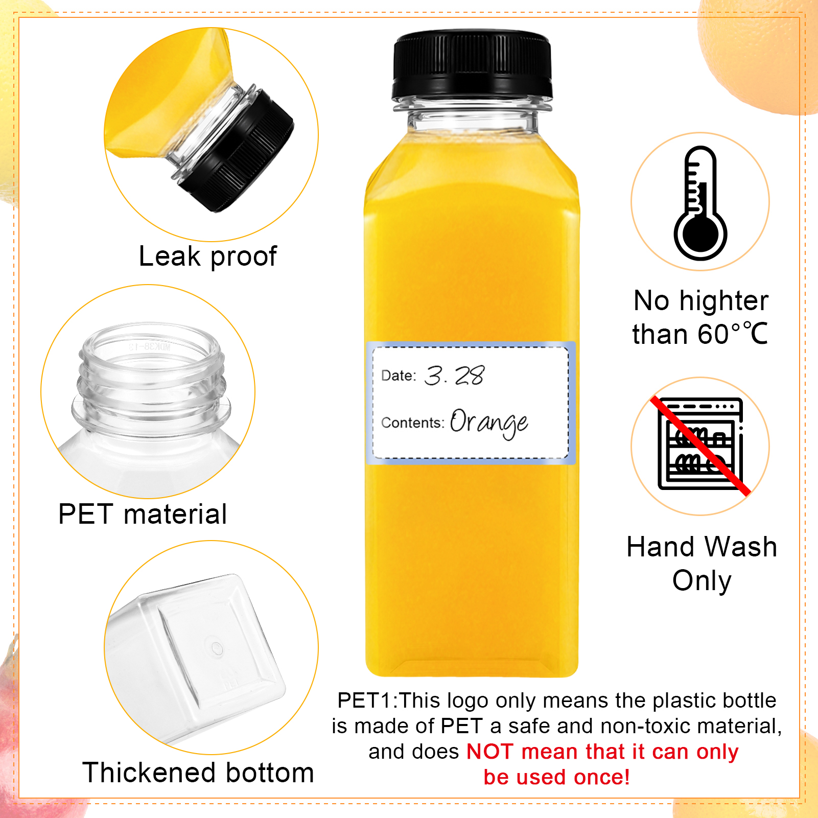 Topekada 36 Pcs 12 oz Empty Plastic Juice Bottles with Lids, Reusable Drink Containers with Brush and Labels, Clear Bulk Juice Containers with Caps for Juicing, Smoothie and Other Beverages