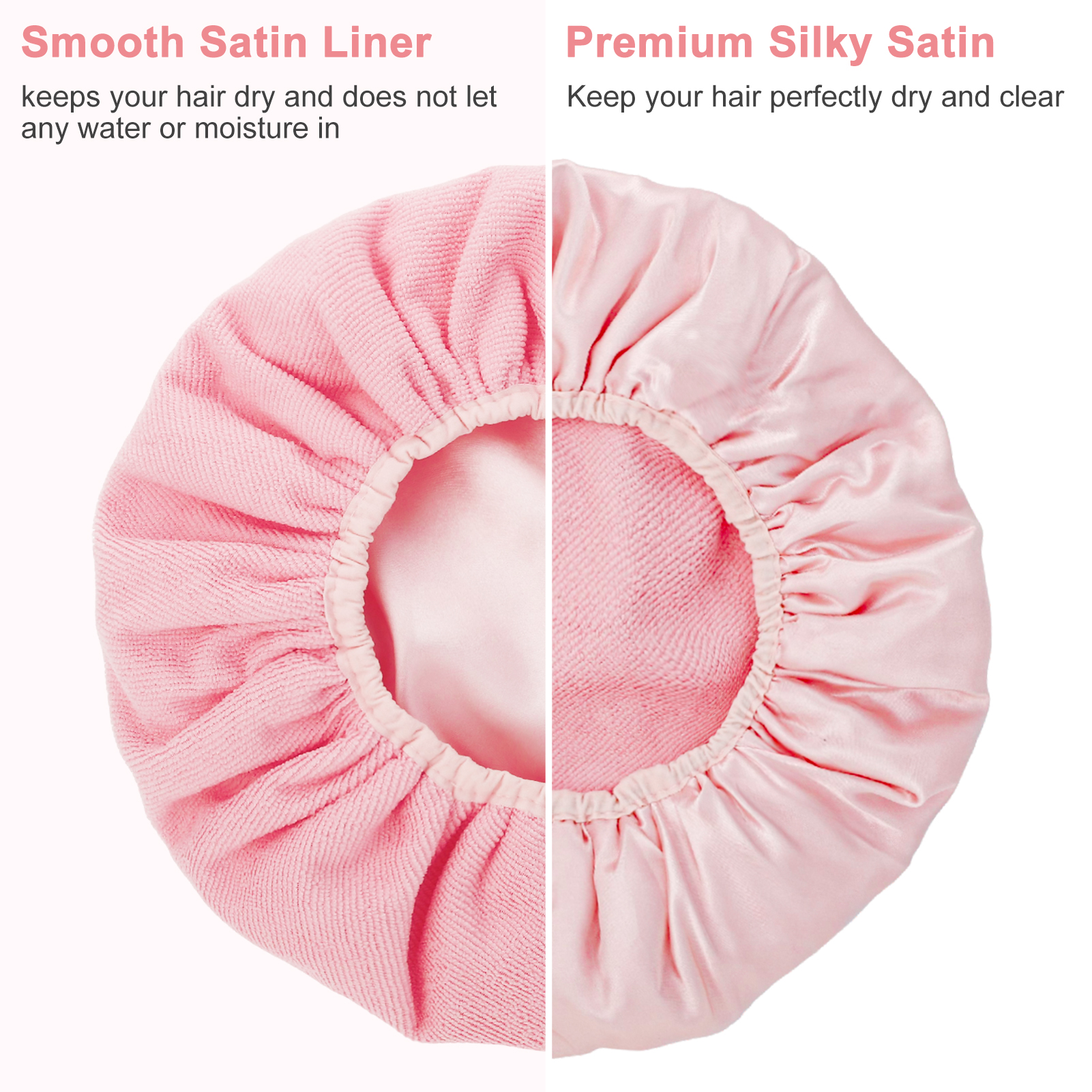 Bocaoying 3 Pcs 3 Layer Shower Caps for Women, Reusable Waterproof Spa Bonnets for Long/Curly Hair, Triple Layer Bath Caps, Blue/Pink/Grey, Large Dry Silk Satin Bonnets for Hair Treatment, Sleeping