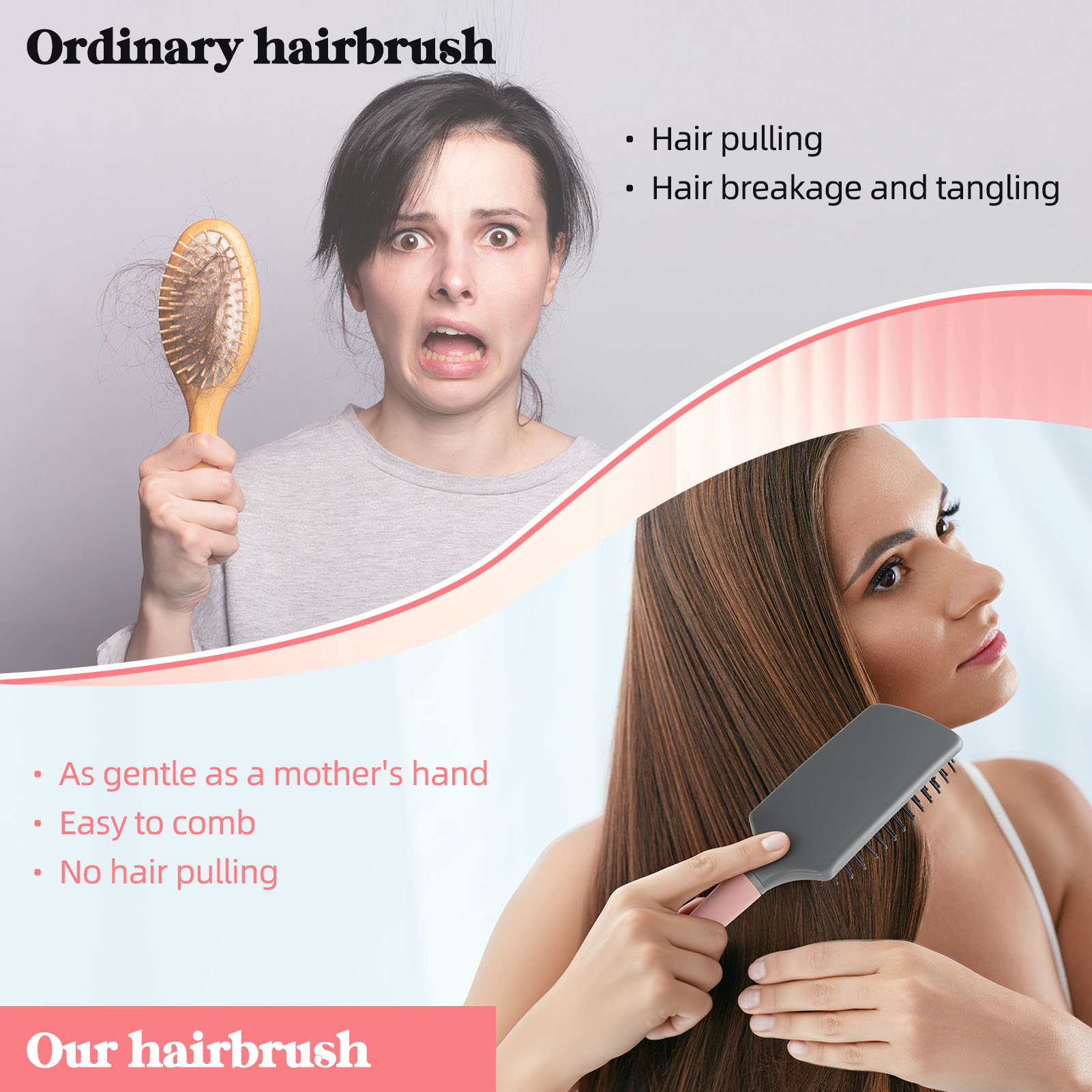 Abaima Paddle Cushion Hair Brush Set with 10 Shaping clips, Hair Brush with Cushion Base for Men and Women, Large Detangling Comb Curly or Straight Styles, Make Hair Health and Massage Scalp