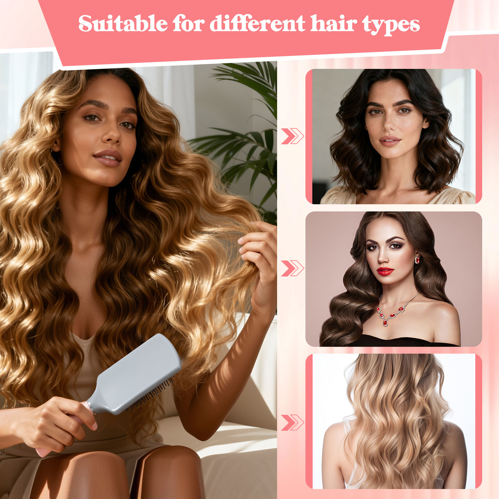 Abaima Paddle Cushion Hair Brush Set with 10 Shaping clips, Hair Brush with Cushion Base for Men and Women, Large Detangling Comb Curly or Straight Styles, Make Hair Health and Massage Scalp