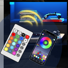 black TV stand with LED lights