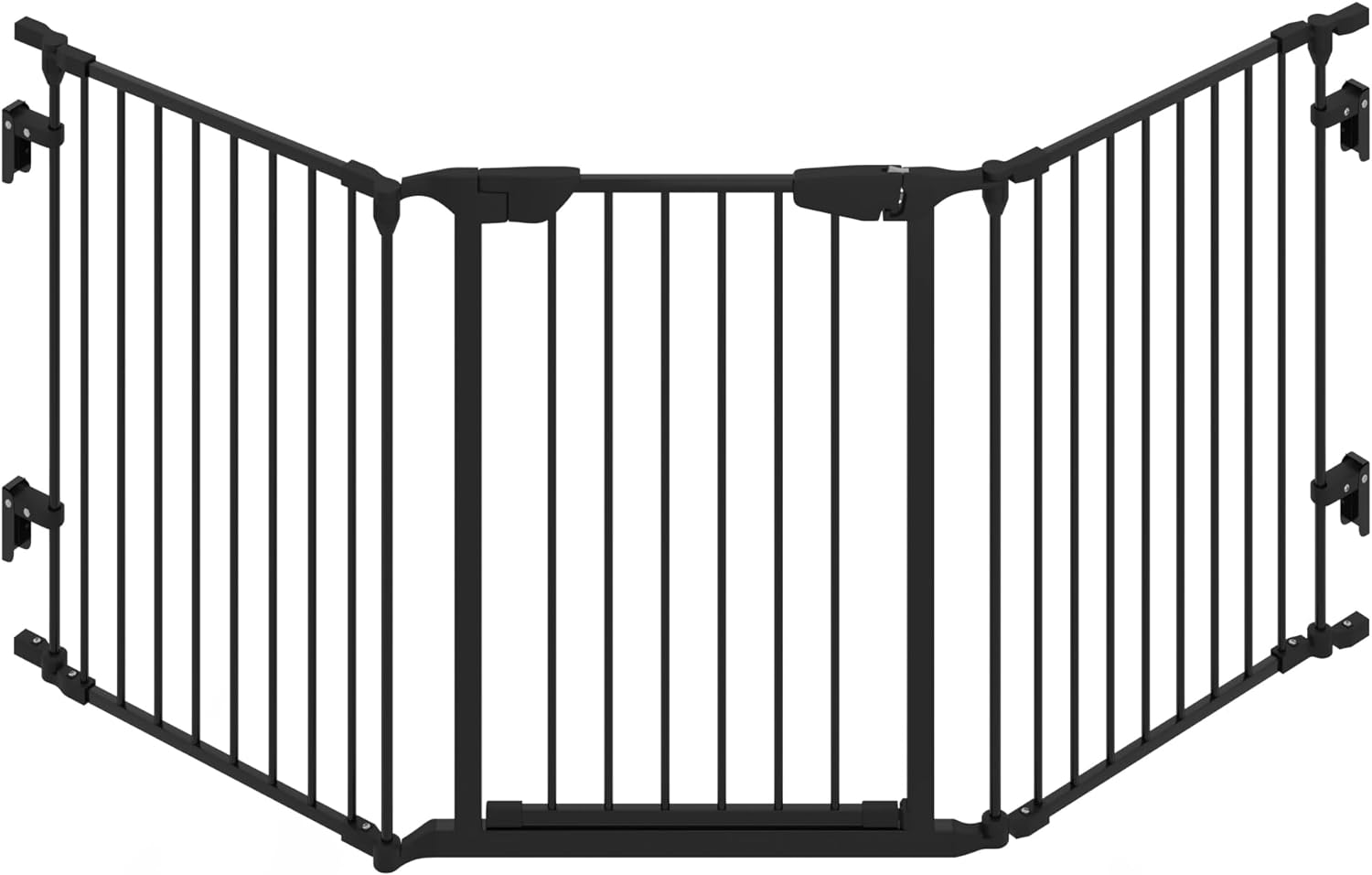 Blotout 74in Wide Black Baby Gate with Door, Metal Baby Fence, Tall Pet Dog Gates for House Stairs Doorways, Child Safety Fence Fireplace Christmas Tree, Indoor Outdoor, 3-Panel