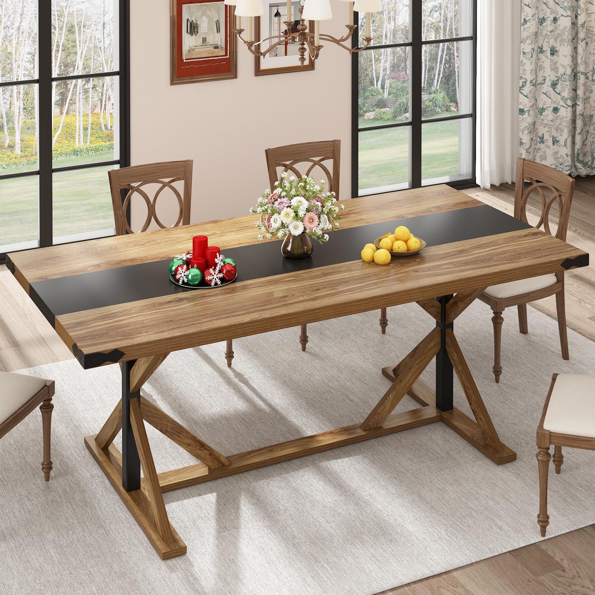 Blotout 71" Modern Farmhouse Dining Table for 6-8 Person, Rectangular Wood Dining Table with Adjustable Feet, Natural Wood Color Kitchen Table for Dining Room, Gathering, Kitchen (Natural Oak)