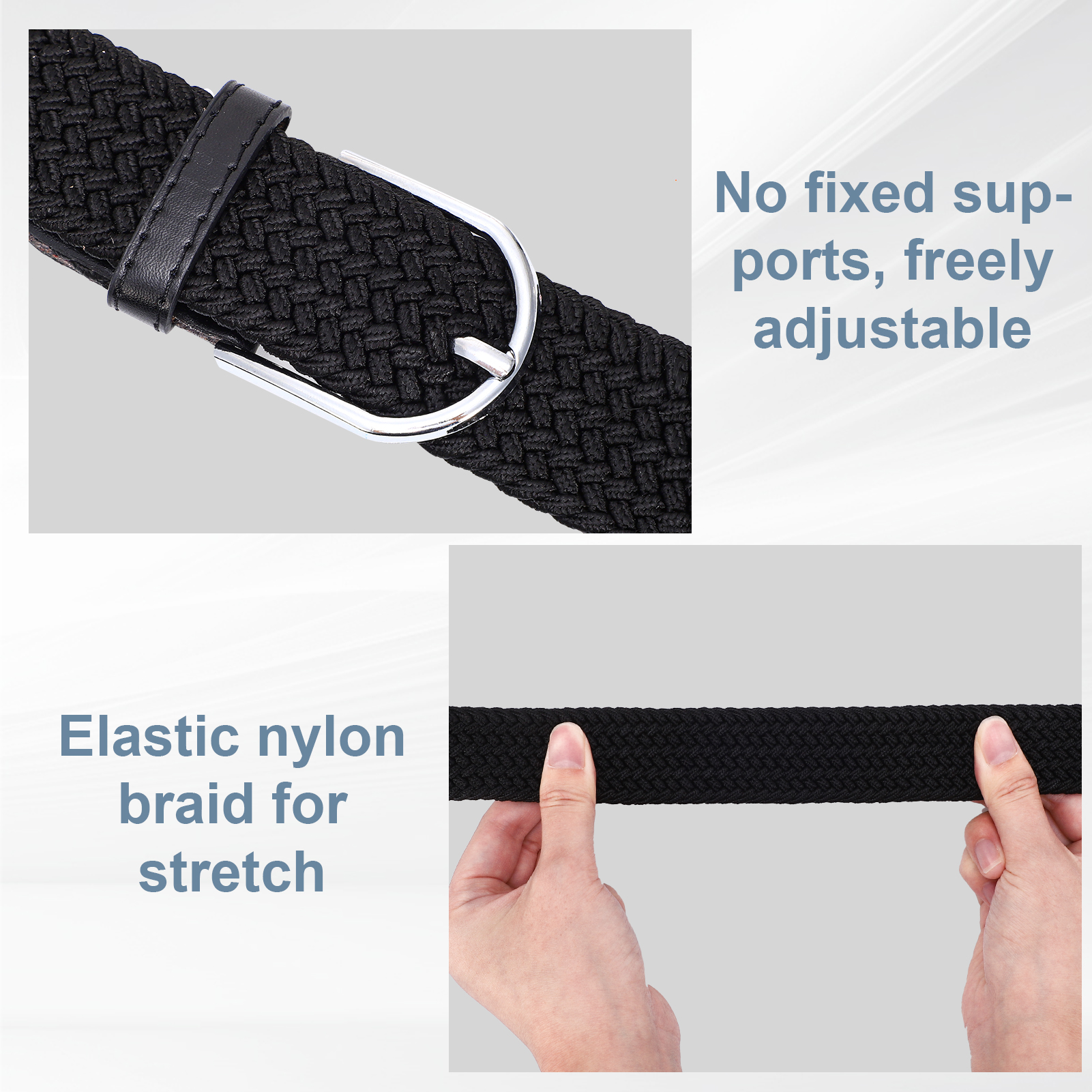 Bocaoying 3 Pack Men Braided Belts, Fits Up to 28'' - 33" Waist, Elastic Stretch Belts for Men, 42'' Nylon Woven Belts for Men, No Hole Golf Belt for Men (Black, Brown, Coffee)