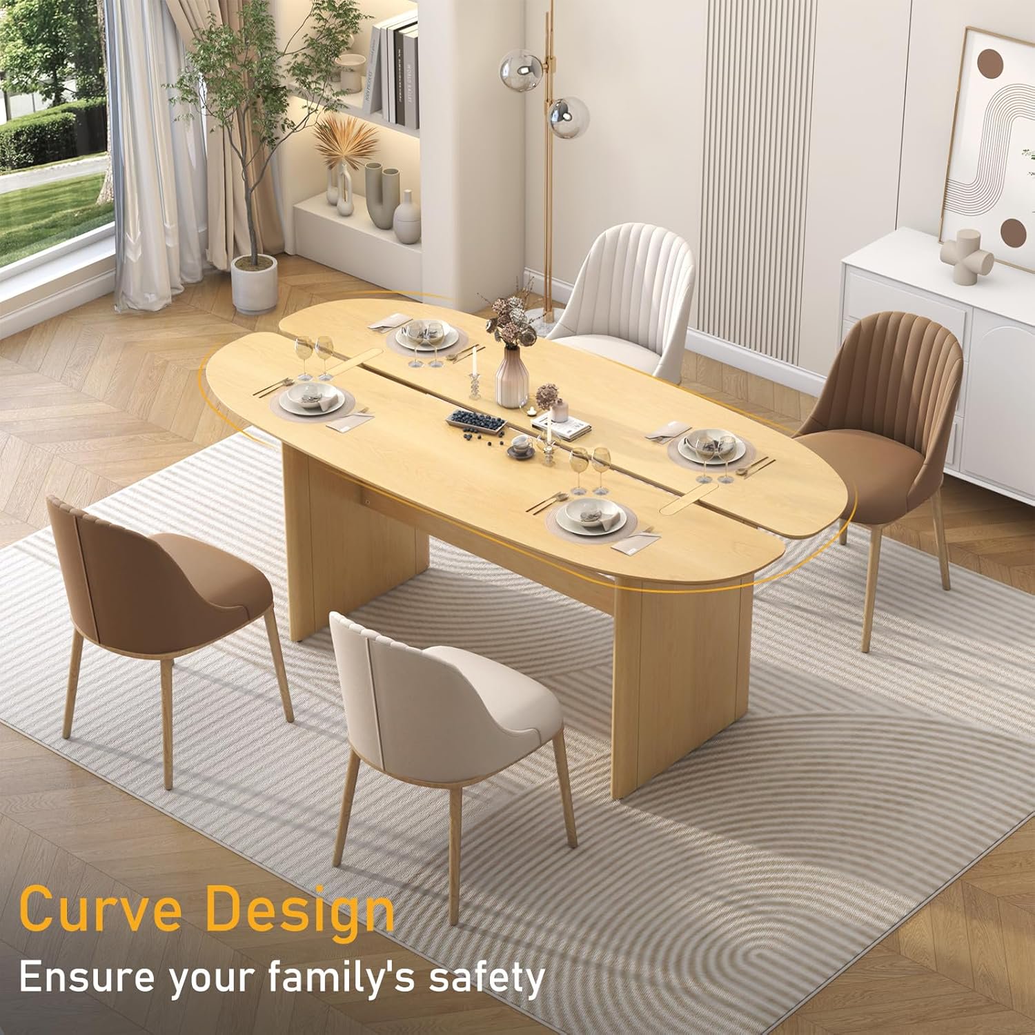 Blotout 72" Farmhouse Solid Wood Dining Table for 6-8 Person, 30"Tall Kitchen Dining Table with with 2 Wood Legs, Large Rustic Table for Office, Living, Dining Room(Natural-72")