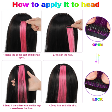 AOWOO 20 Pcs Colored Clip in Hair Extensions, 22 Inch Rainbow Straight Synthetic Hairpieces, Colored Hair Extensions with 2 Comb, Party Straight Highlights Long Hairpieces for Women Kids Girls