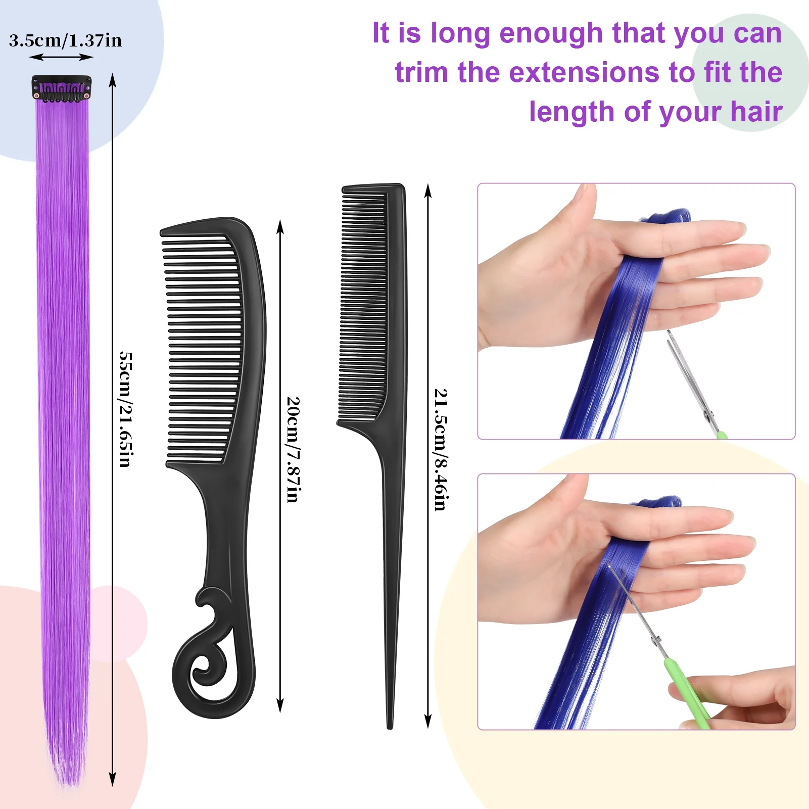 AOWOO 20 Pcs Colored Clip in Hair Extensions, 22 Inch Rainbow Straight Synthetic Hairpieces, Colored Hair Extensions with 2 Comb, Party Straight Highlights Long Hairpieces for Women Kids Girls