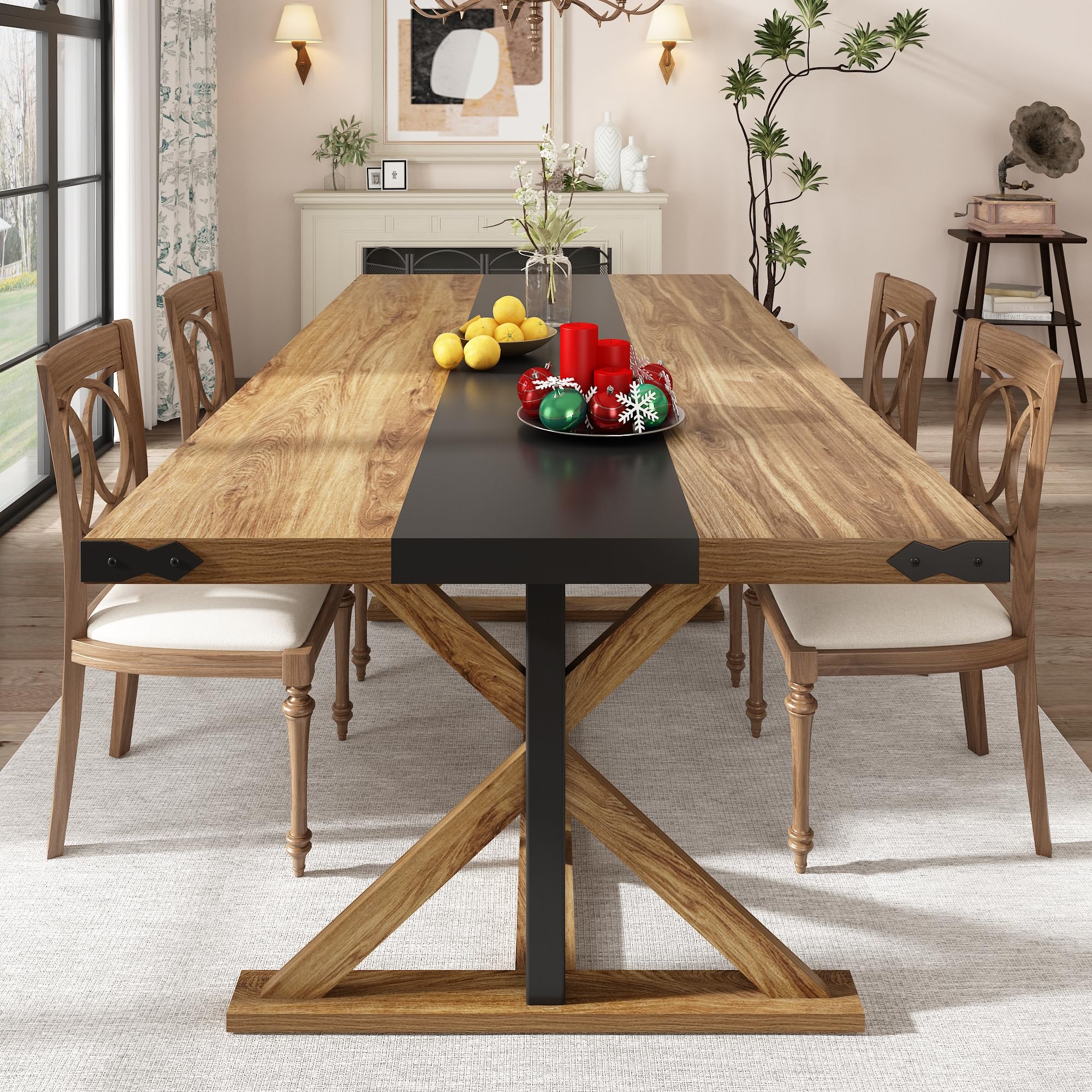Blotout 71" Modern Farmhouse Dining Table for 6-8 Person, Rectangular Wood Dining Table with Adjustable Feet, Natural Wood Color Kitchen Table for Dining Room, Gathering, Kitchen (Natural Oak)