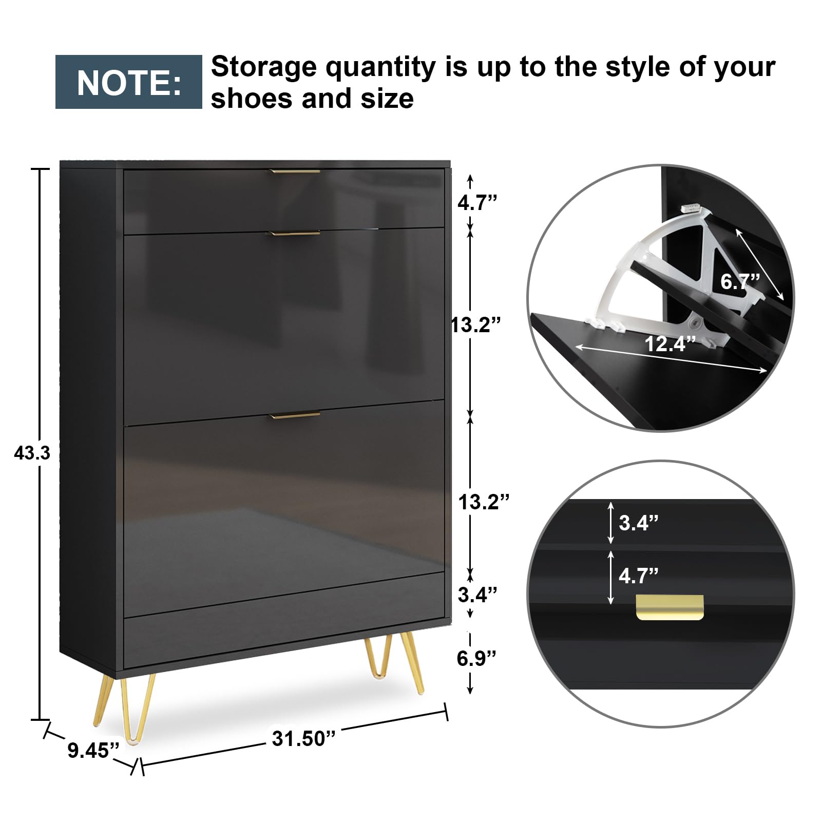Wood Shoe Cabinet Shoe Rack with Flip Doors, High Gloss Slim 24 Pairs Shoes Storage Rack