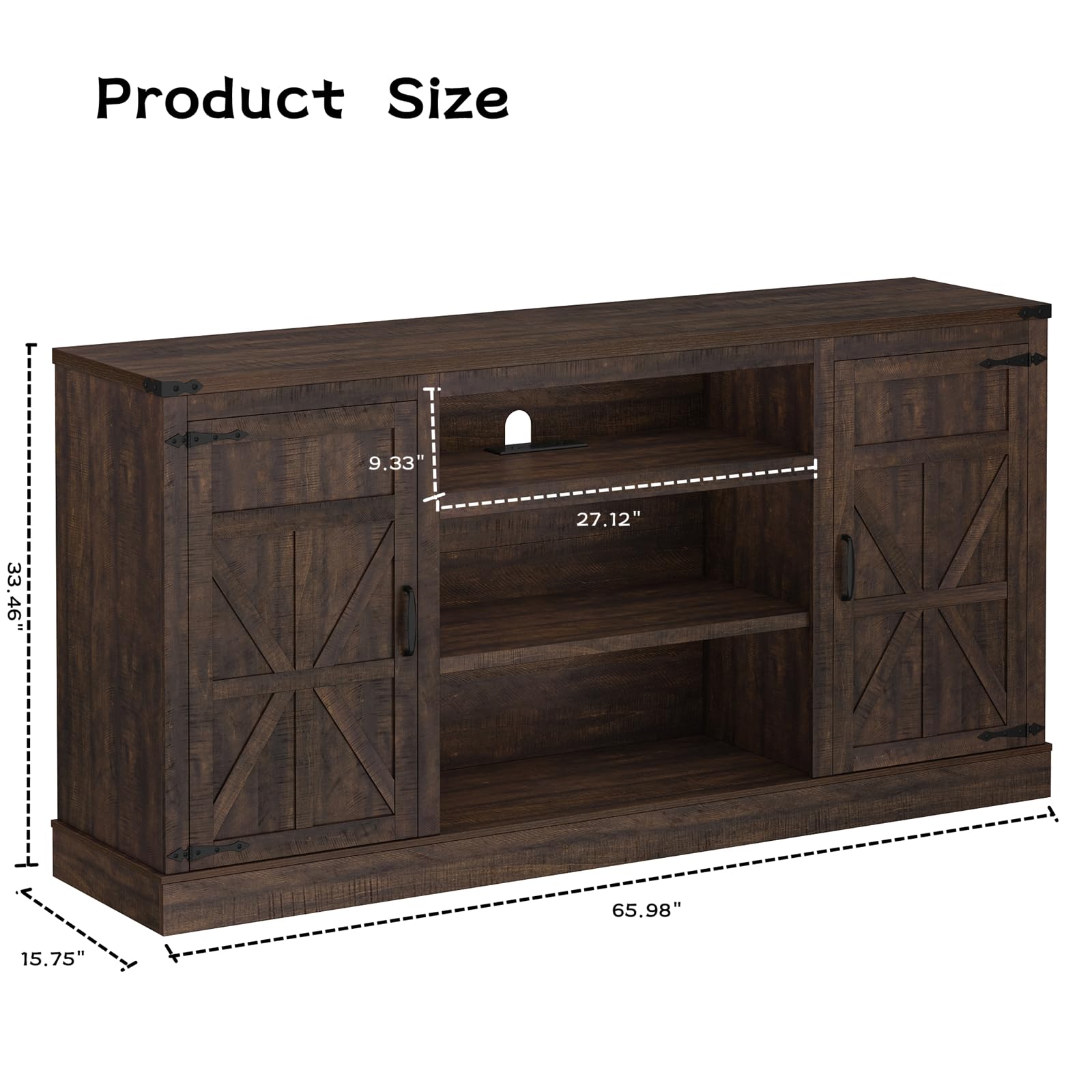 66'' Large Bar Cabinet, Farmhouse Coffee Bar Cabinet with Power Outlet with Adjustable Shelf, Kitchen Buffet Sideboard