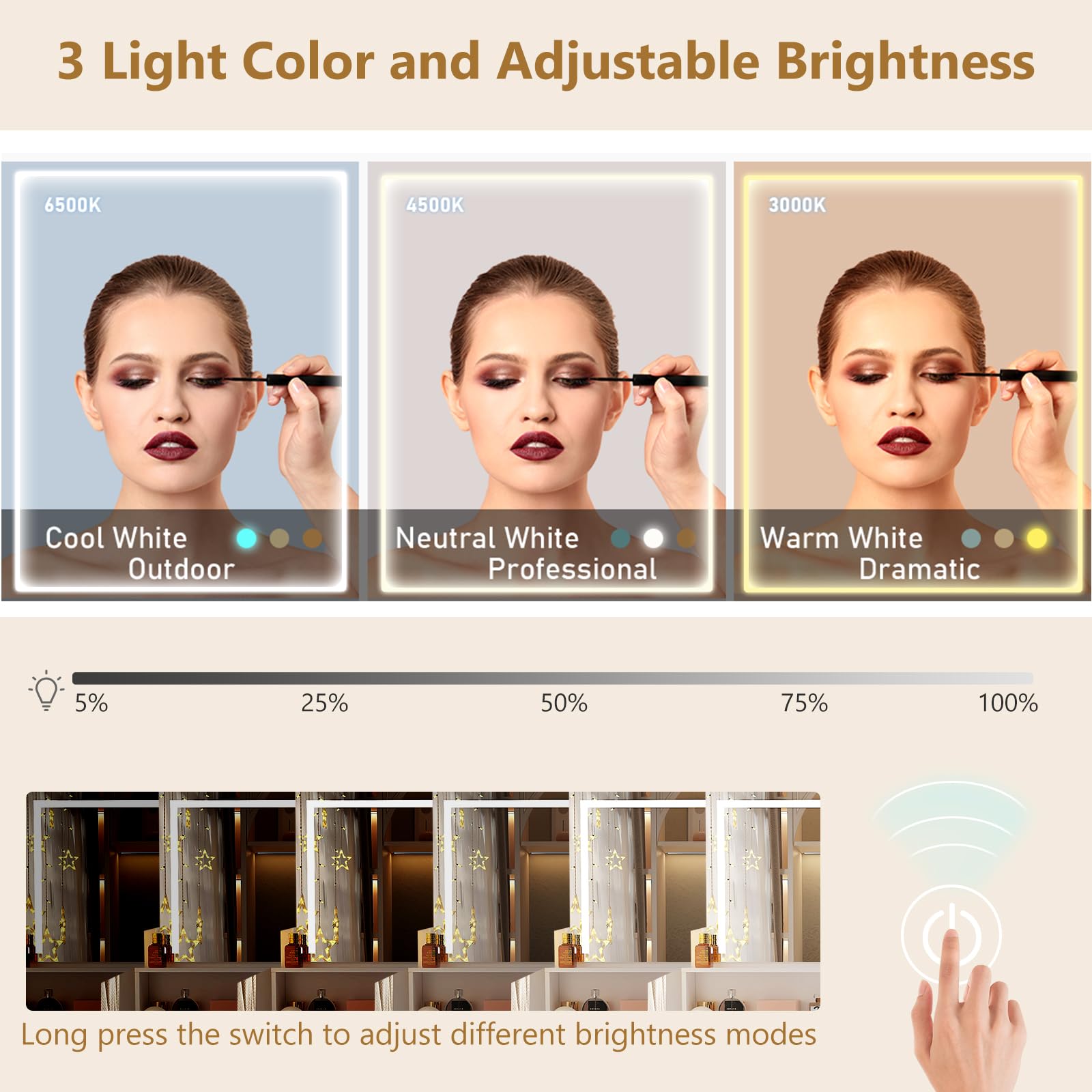 37" Vanity Desk Set with LED Light Mirror For Girls