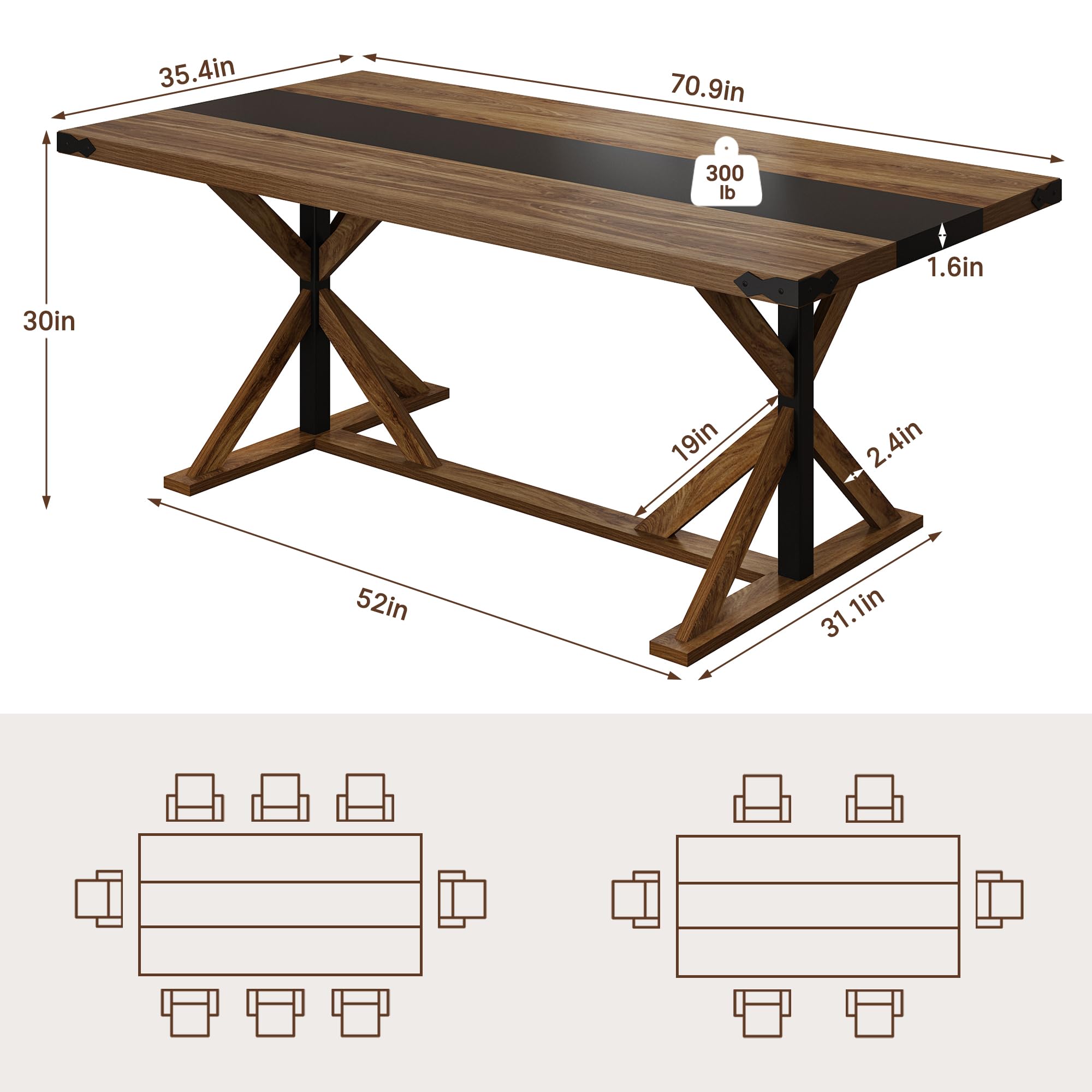 Blotout 71" Modern Farmhouse Dining Table for 6-8 Person, Rectangular Wood Dining Table with Adjustable Feet, Natural Wood Color Kitchen Table for Dining Room, Gathering, Kitchen (Natural Oak)